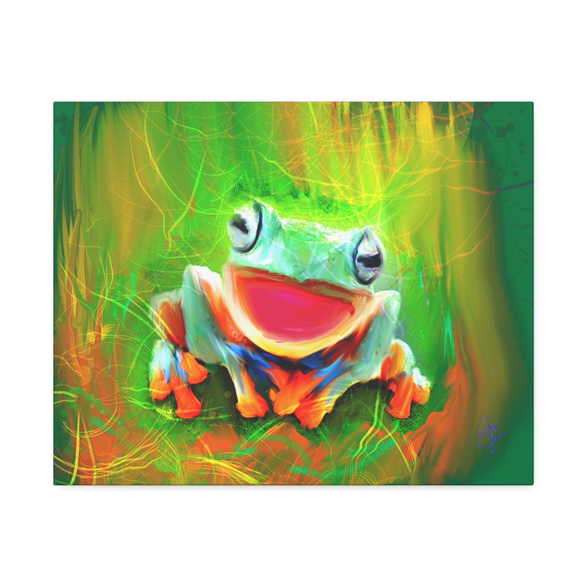 Vibrant Smiling Frog Canvas Print — Colorful Tropical Wall Art