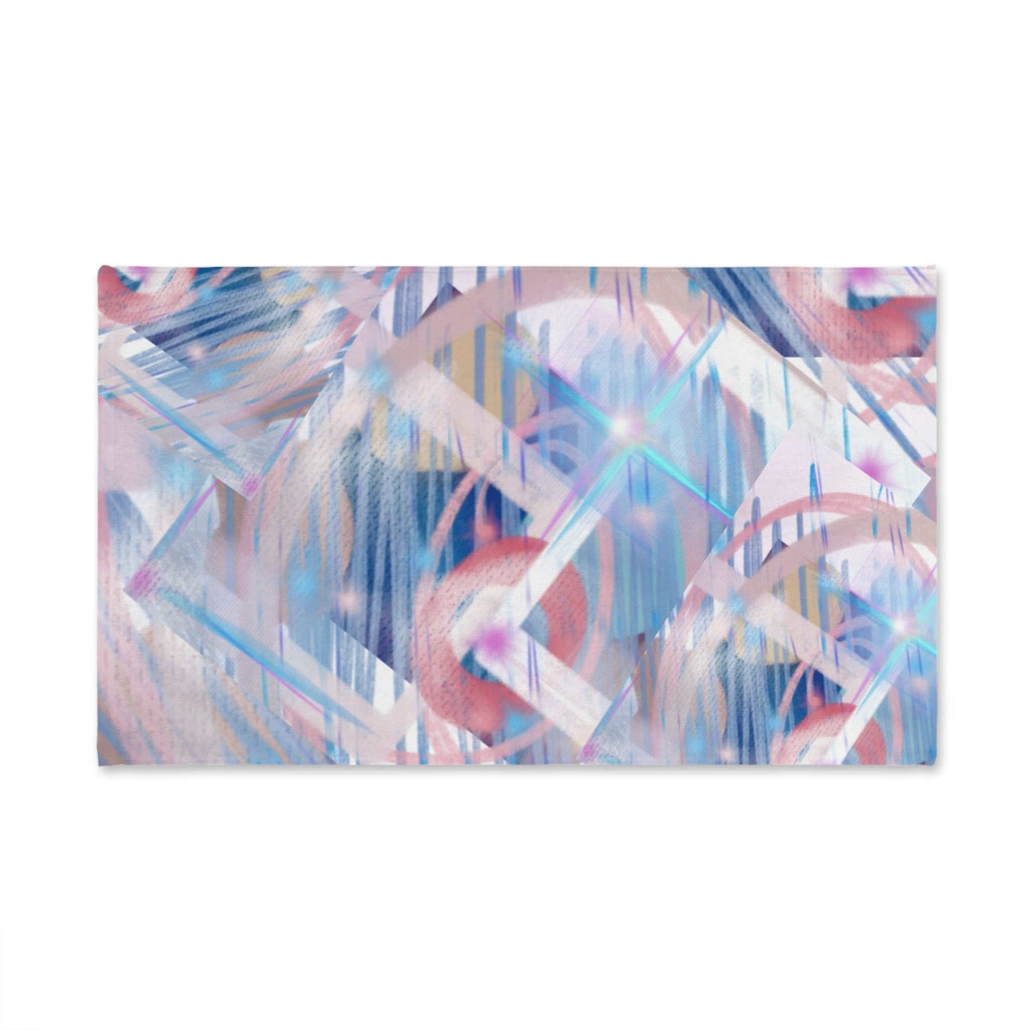 Abstract Pastel Geometric Hand Towel — Soft Blue & Pink Decorative Kitchen Towel