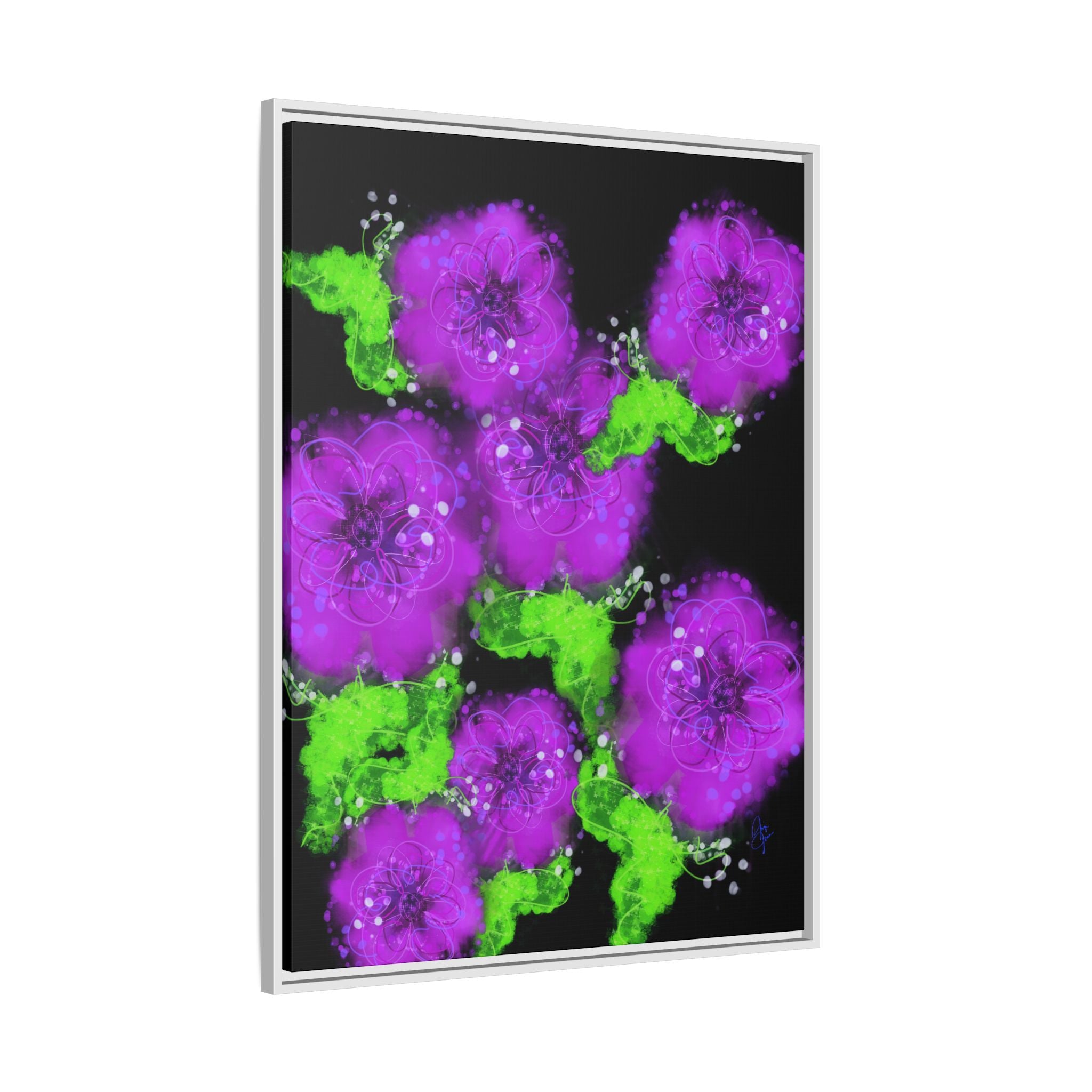 Framed Floral Canvas Print — Matte Multi-Color Blooms Wall Art
