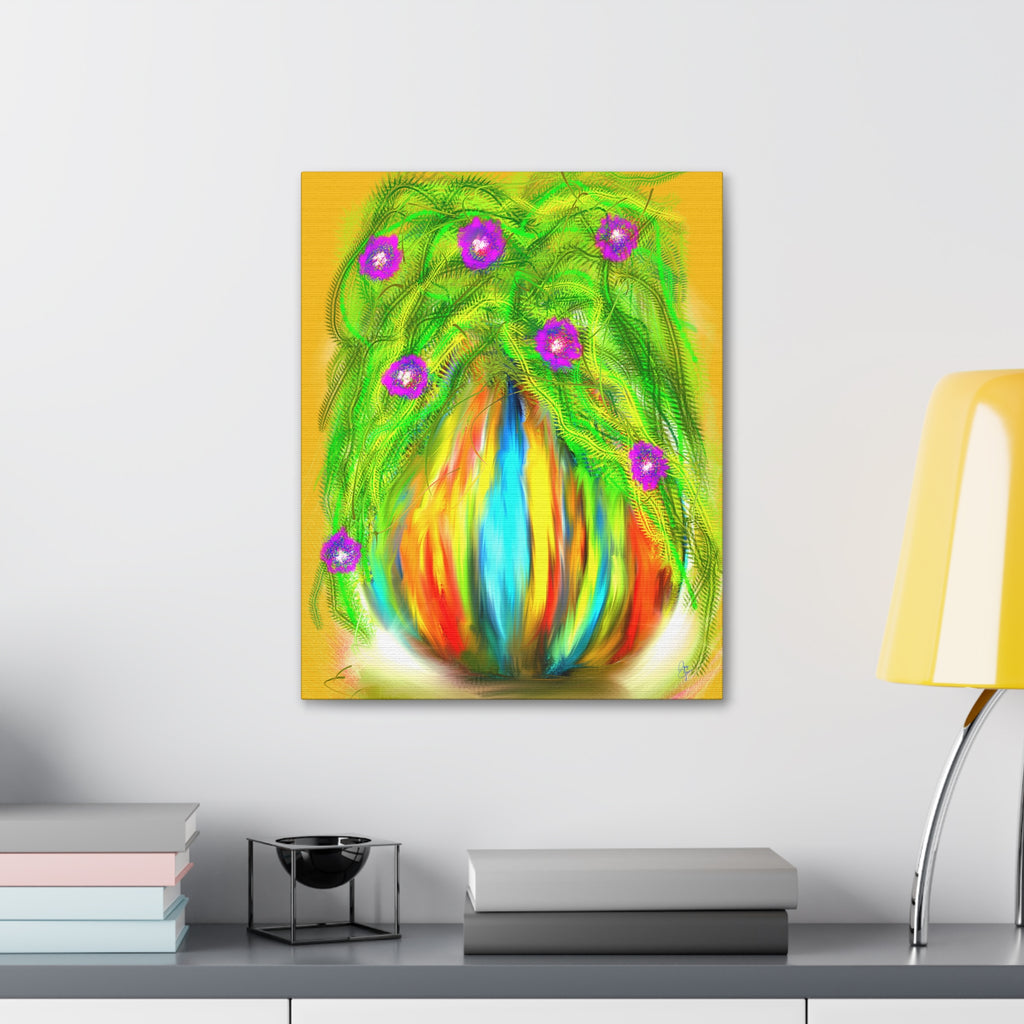 Abstract Floral Canvas Print — Colorful Blooming Vase Wall Art
