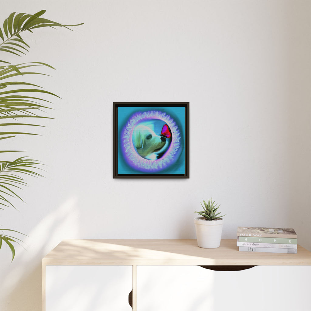 Framed Matte Canvas - Puppy with Butterfly Pop Art
