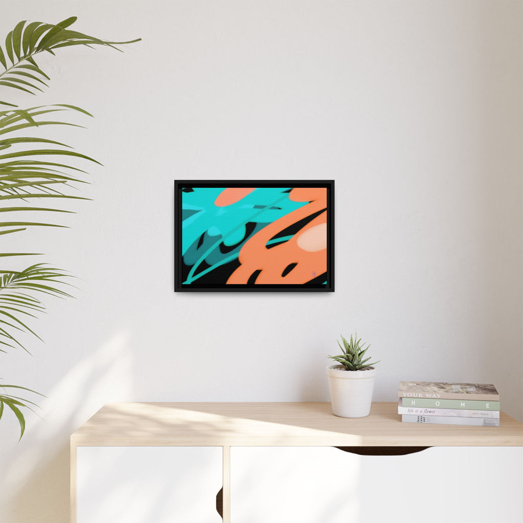 Abstract Teal & Coral Splash Framed Canvas