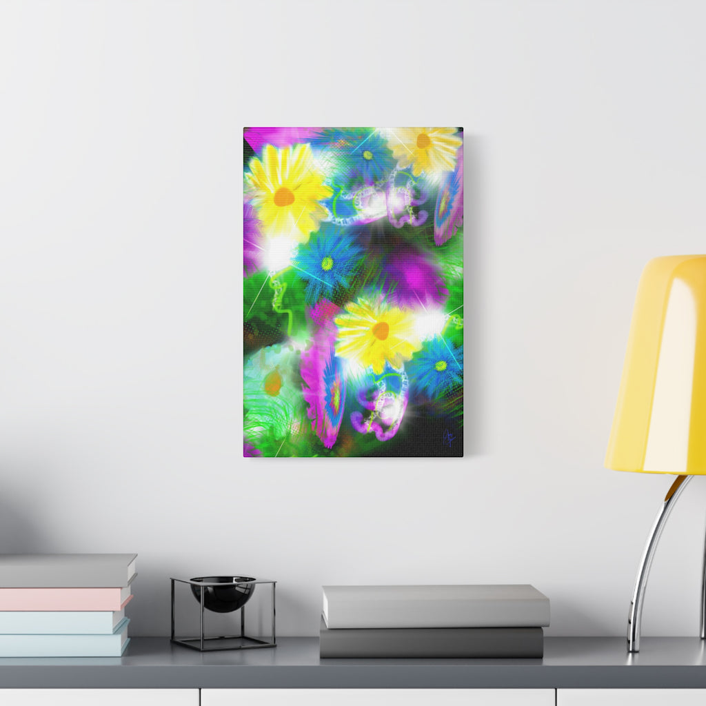 Bright Floral Abstract Matte Canvas Wall Art — Vibrant Daisy Pop
