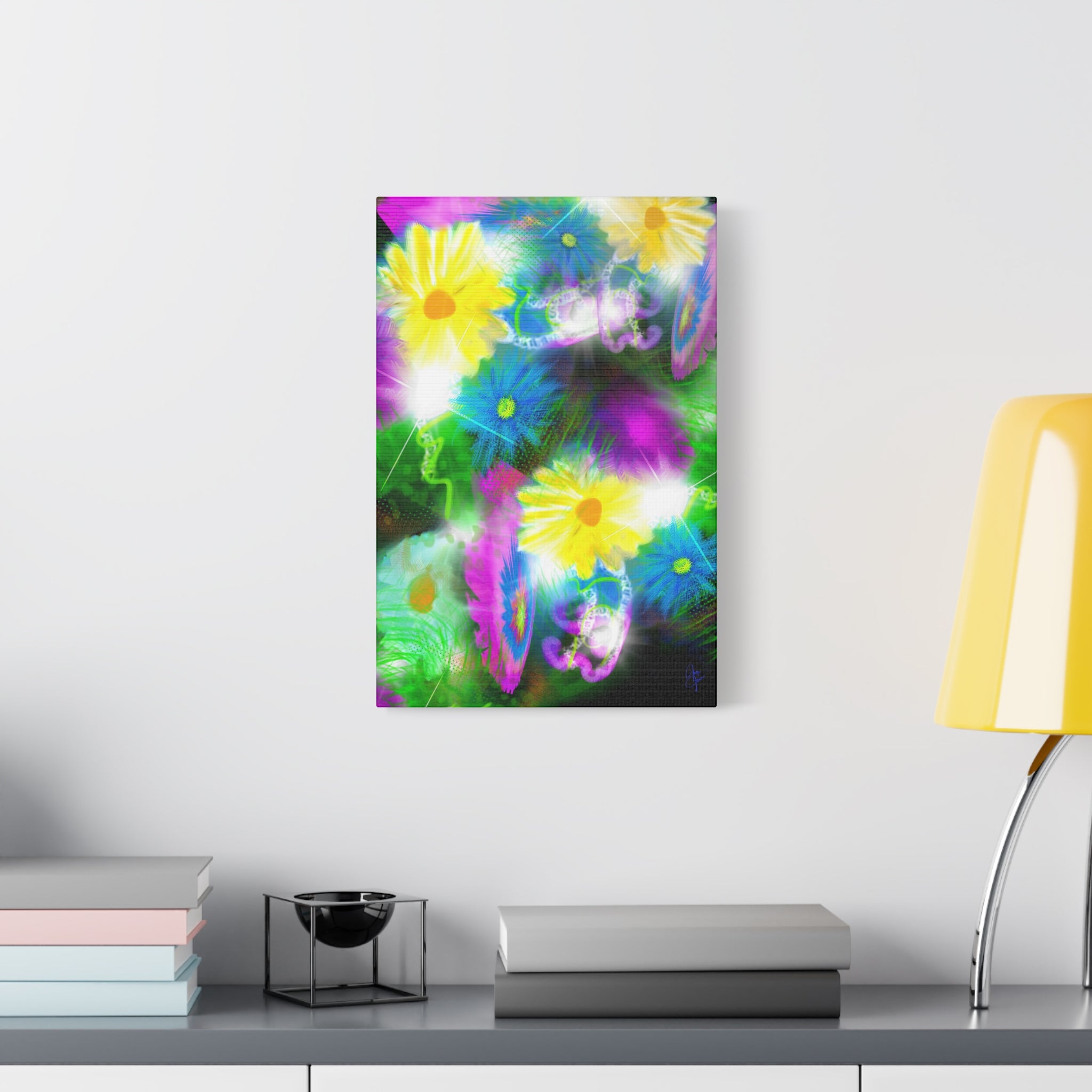 Bright Floral Abstract Matte Canvas Wall Art — Vibrant Daisy Pop