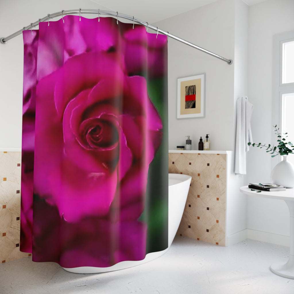 Pink Rose Shower Curtain — Close-Up Floral Bathroom Décor