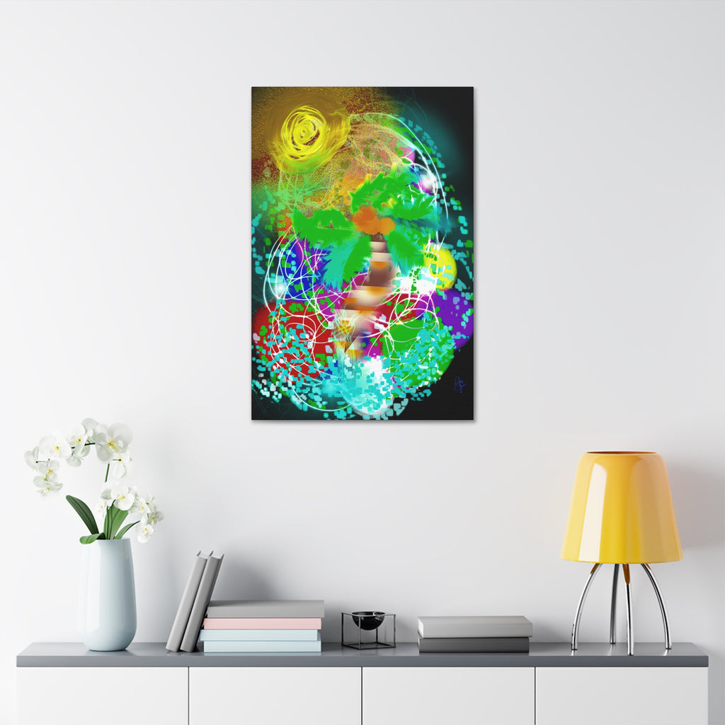 Tropical Abstract Canvas Print — Colorful Palm Tree Wall Art Stretched 1.5"