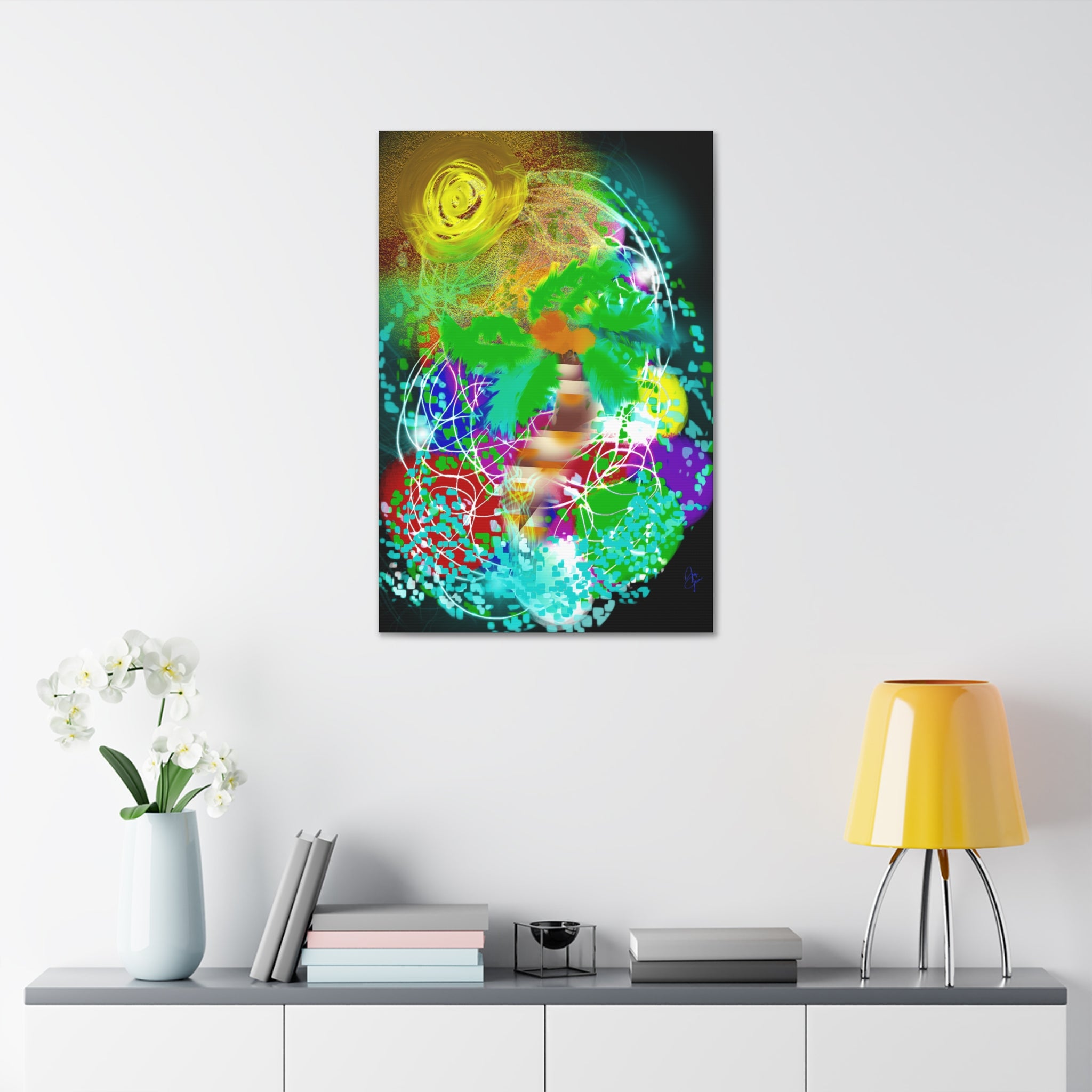Tropical Abstract Canvas Print — Colorful Palm Tree Wall Art Stretched 1.5"