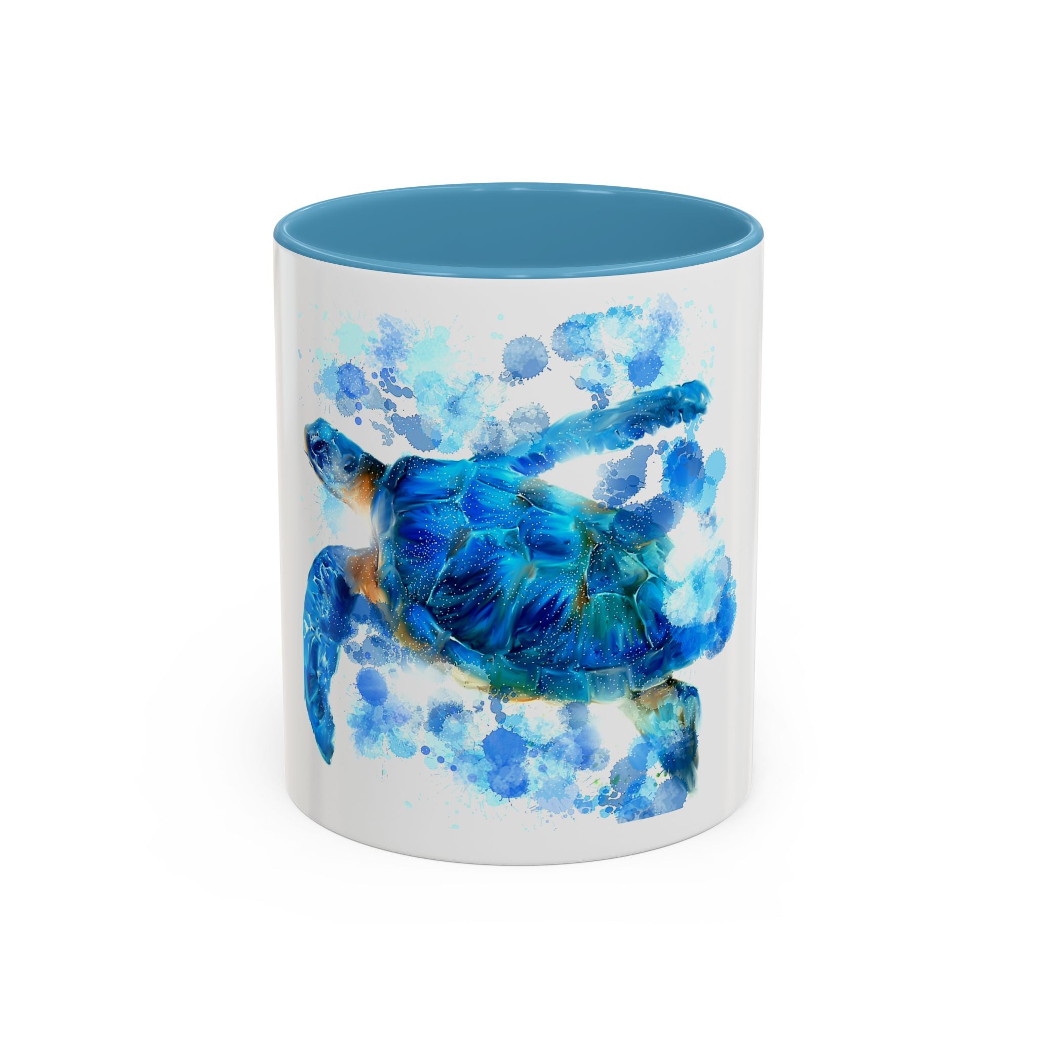 Blue Sea Turtle Accent Coffee Mug — Watercolor Ocean Turtle 11/15oz