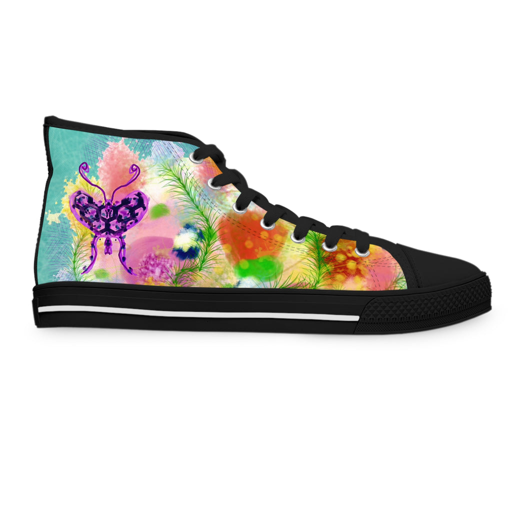 Floral Watercolor High Top Sneakers — Women's Colorful Garden Print Shoes