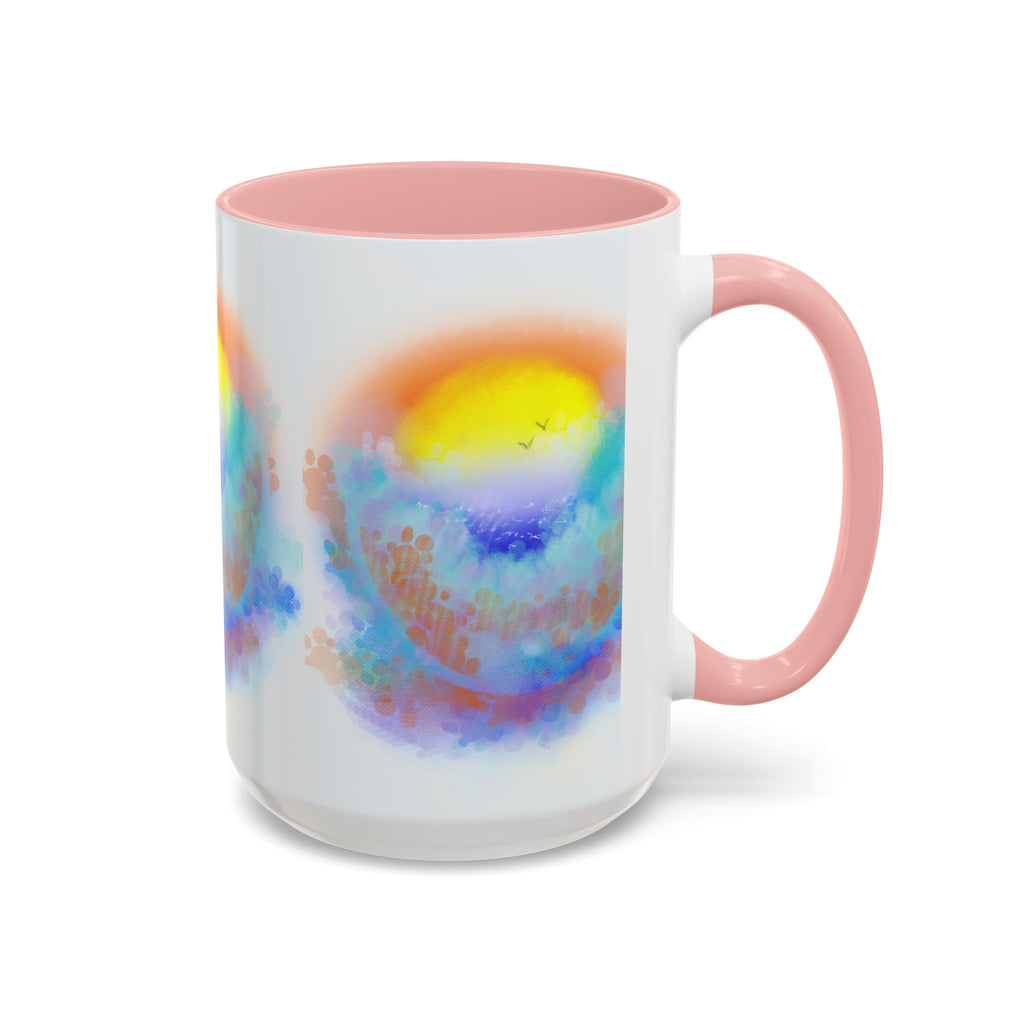 Sunrise Watercolor Accent Coffee Mug — Colorful Ocean Sunrise Art (11/15 oz)