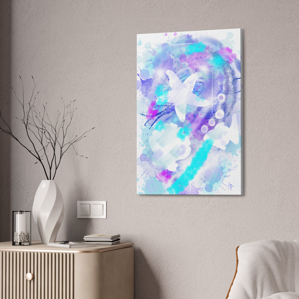 Watercolor Ocean Canvas Art — Purple & Teal Abstract Stretched Canvas