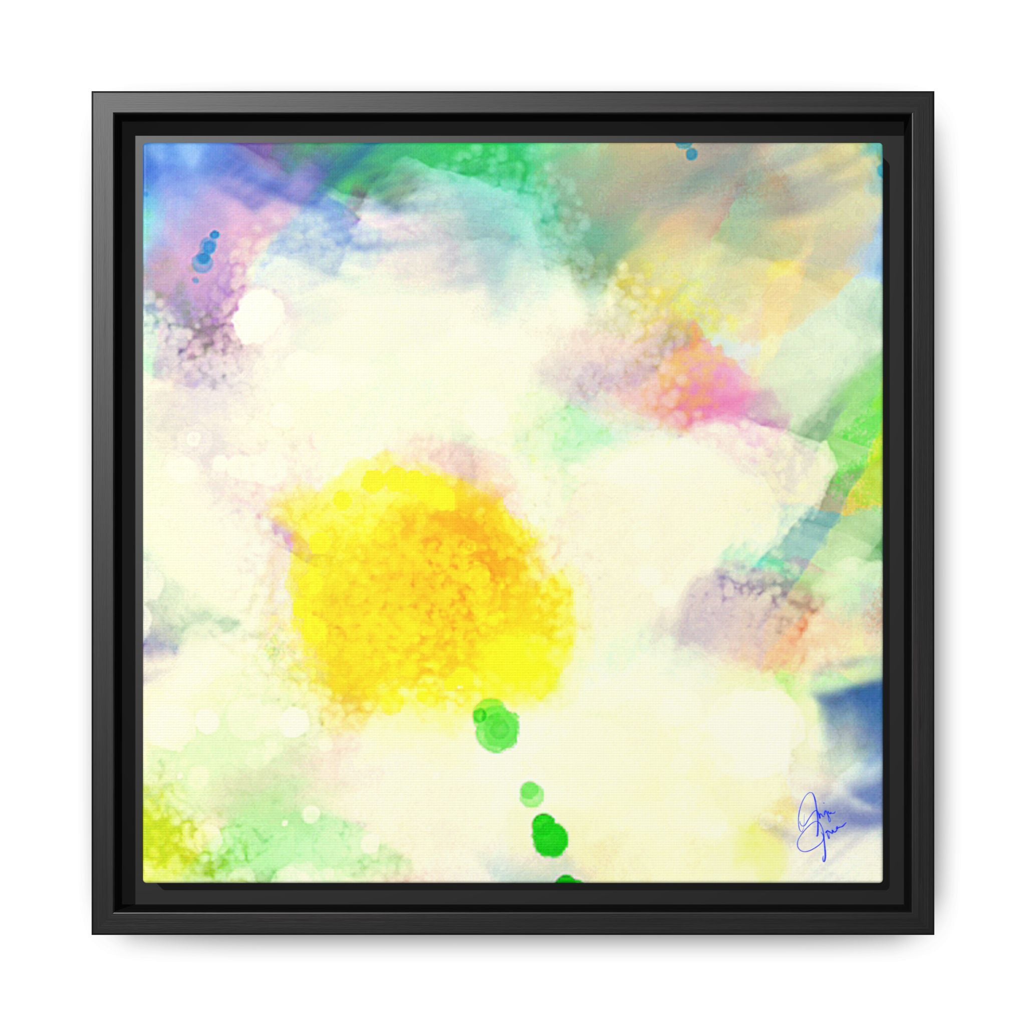 Framed Matte Canvas - Watercolor Yellow Floral Abstract Wall Art