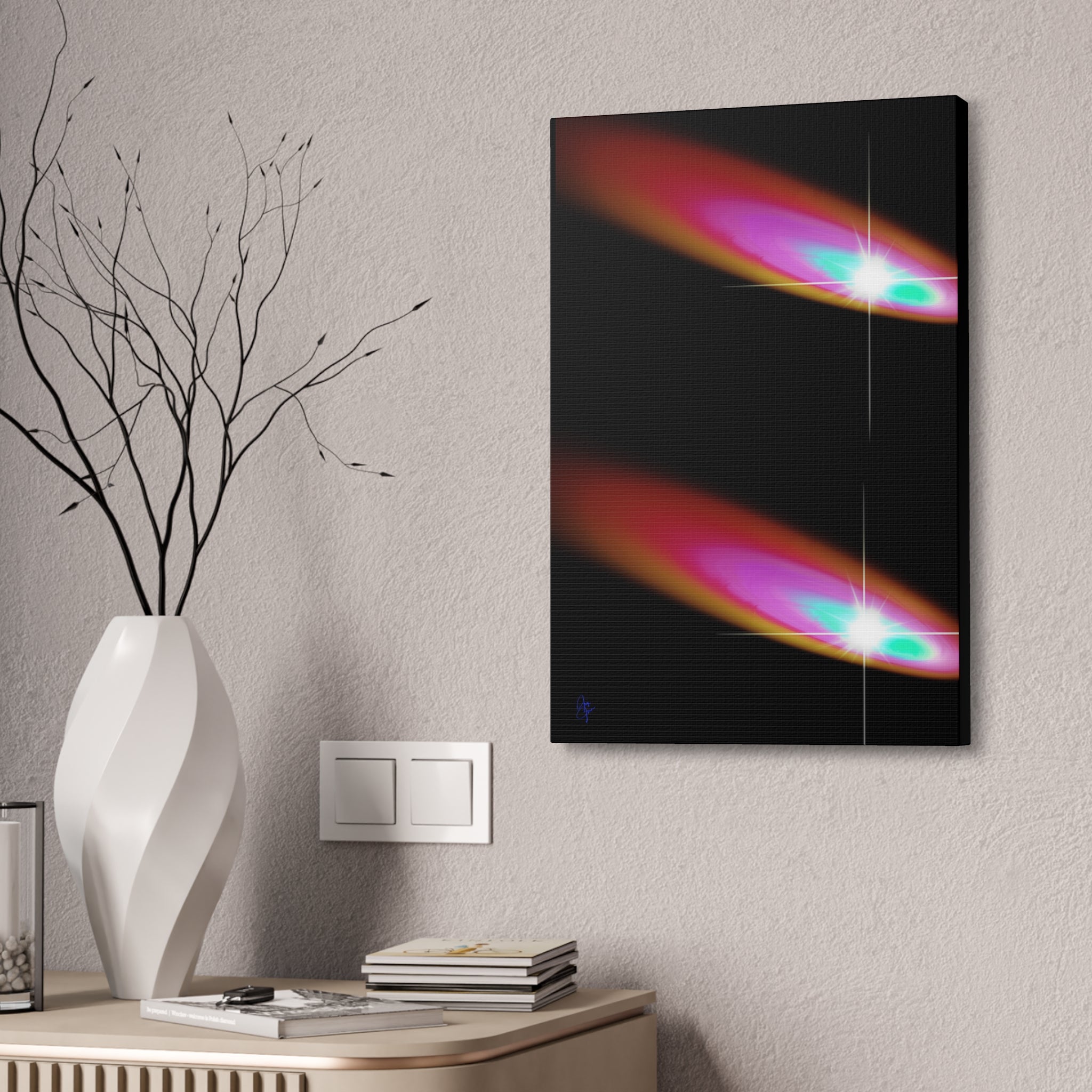 Abstract Neon Comet Canvas — Vibrant Turquoise & Pink Stretched Wall Art (1.5" Depth)