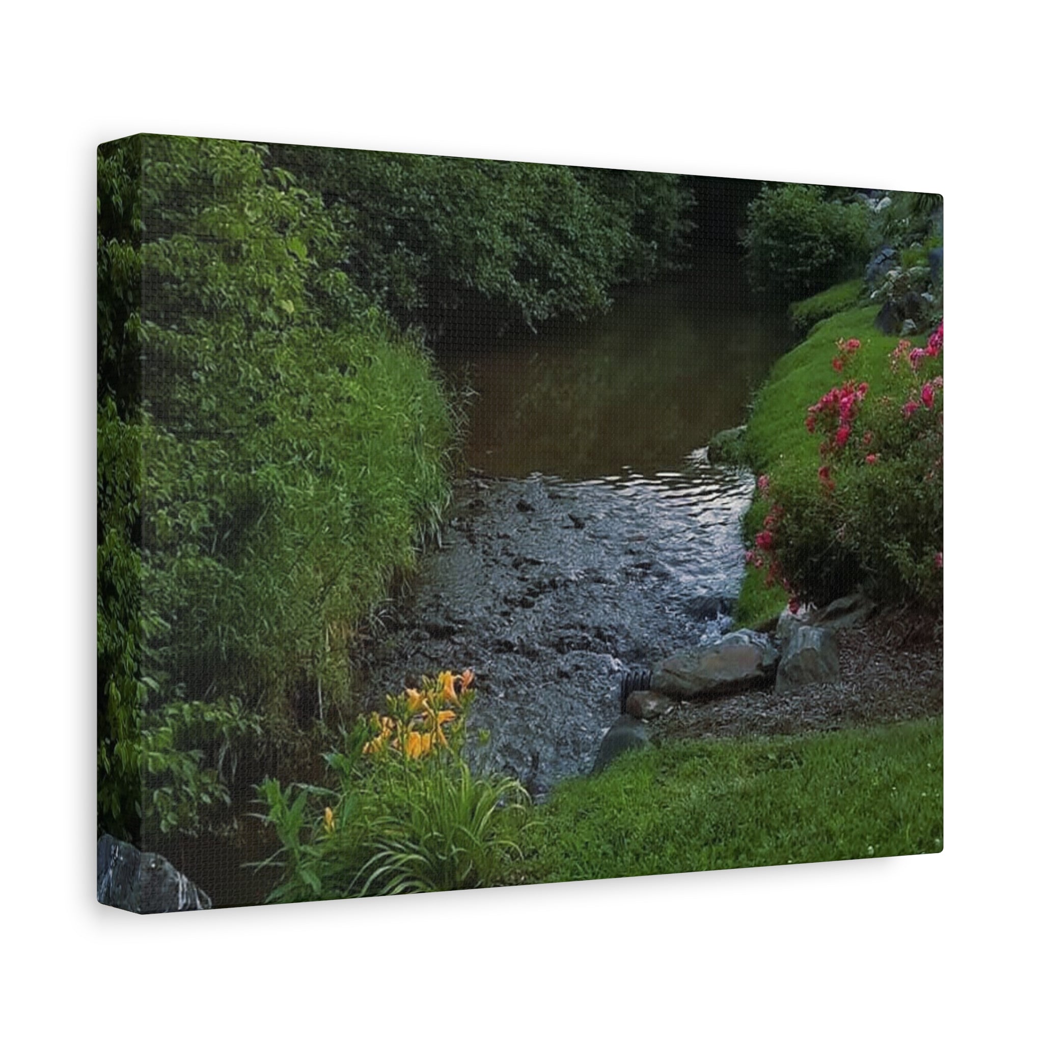 Tranquil Stream Garden — Matte Stretched Canvas Wall Art