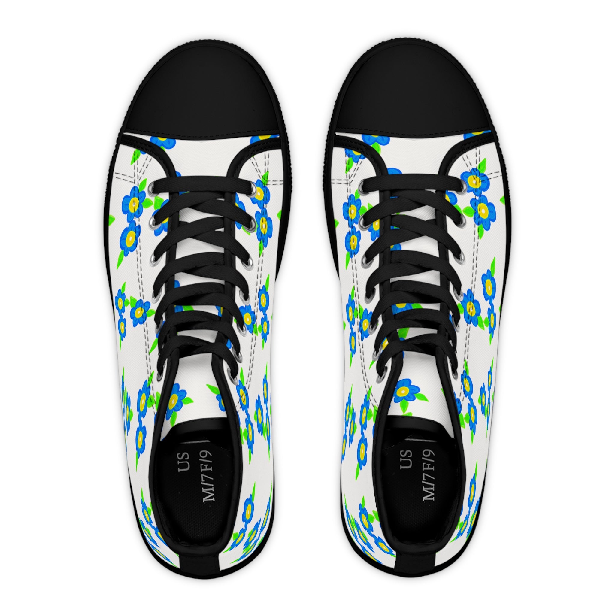 Women's High Top Sneakers — Blue & Green Floral Pattern