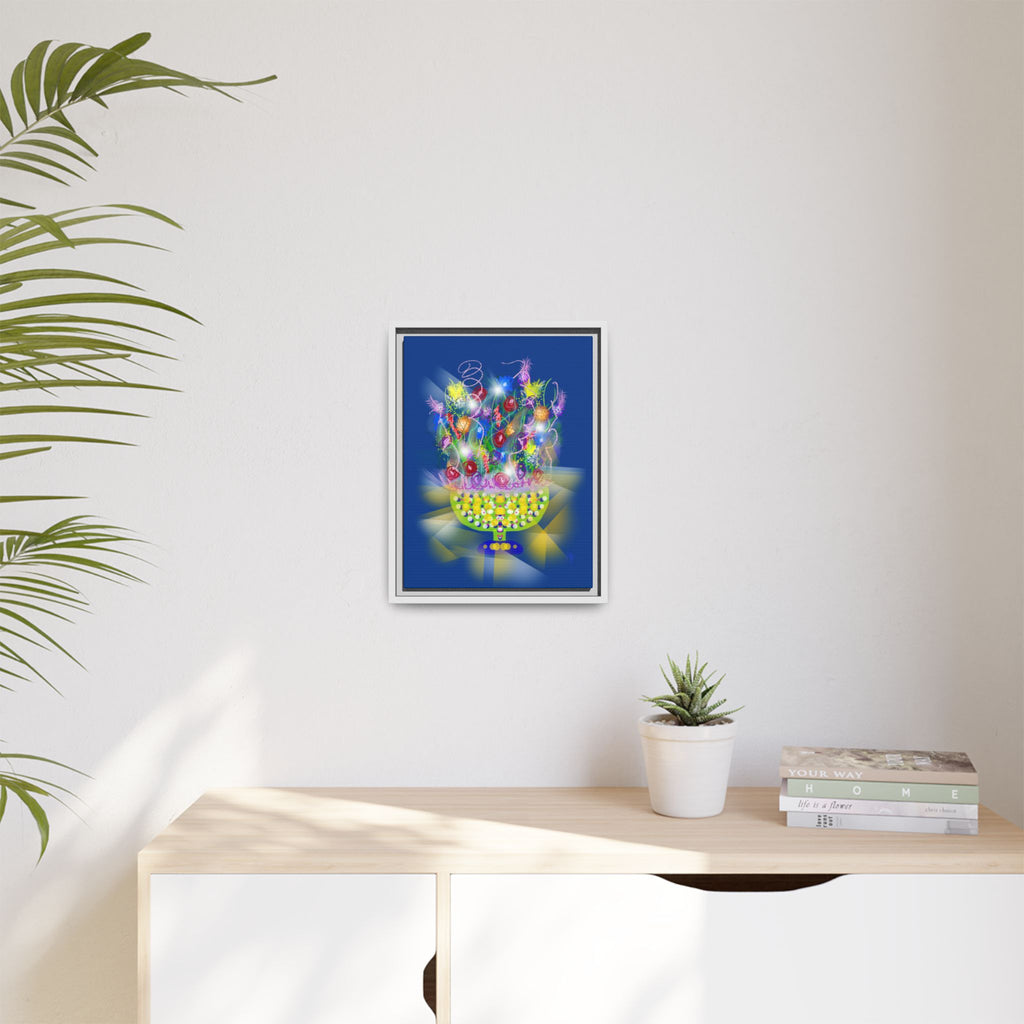 Framed Canvas Art - Colorful Festive Bouquet on Deep Blue Matte