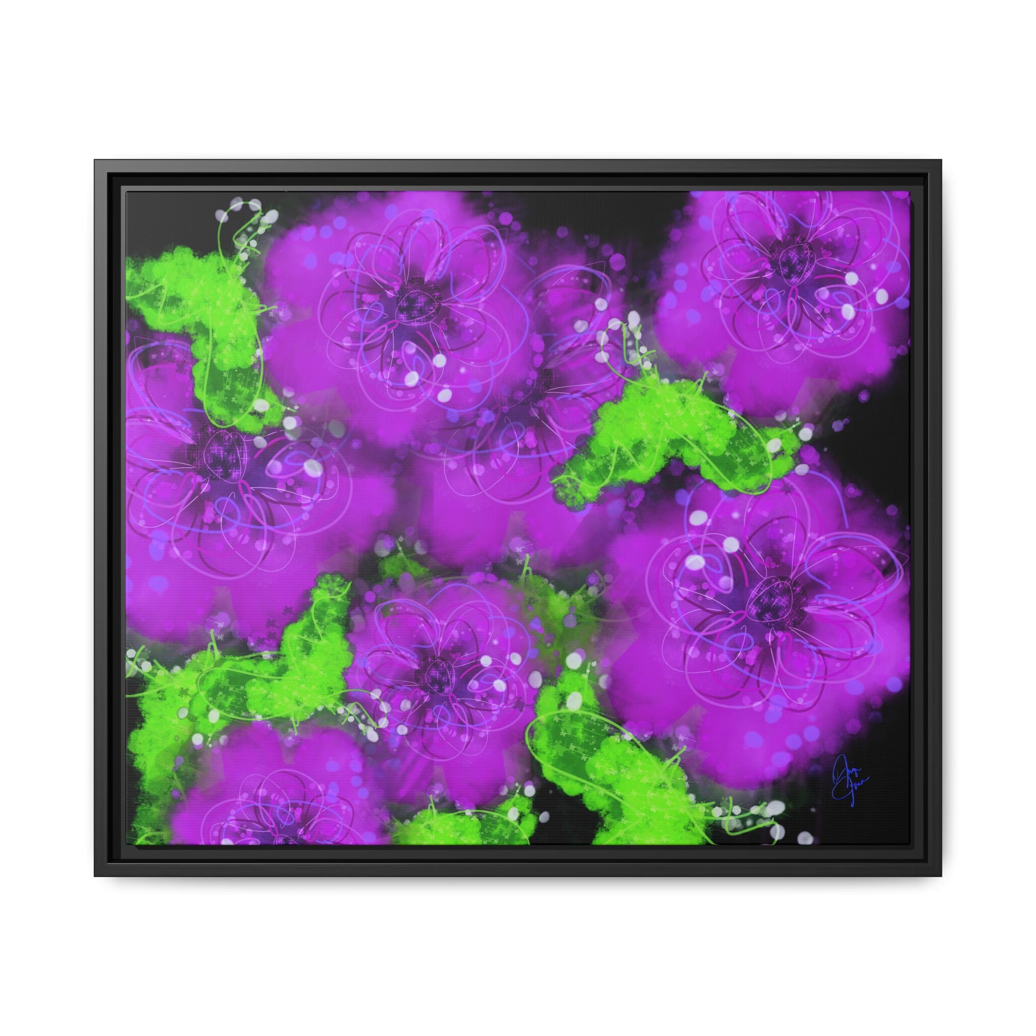 Framed Floral Canvas Print — Matte Multi-Color Blooms Wall Art