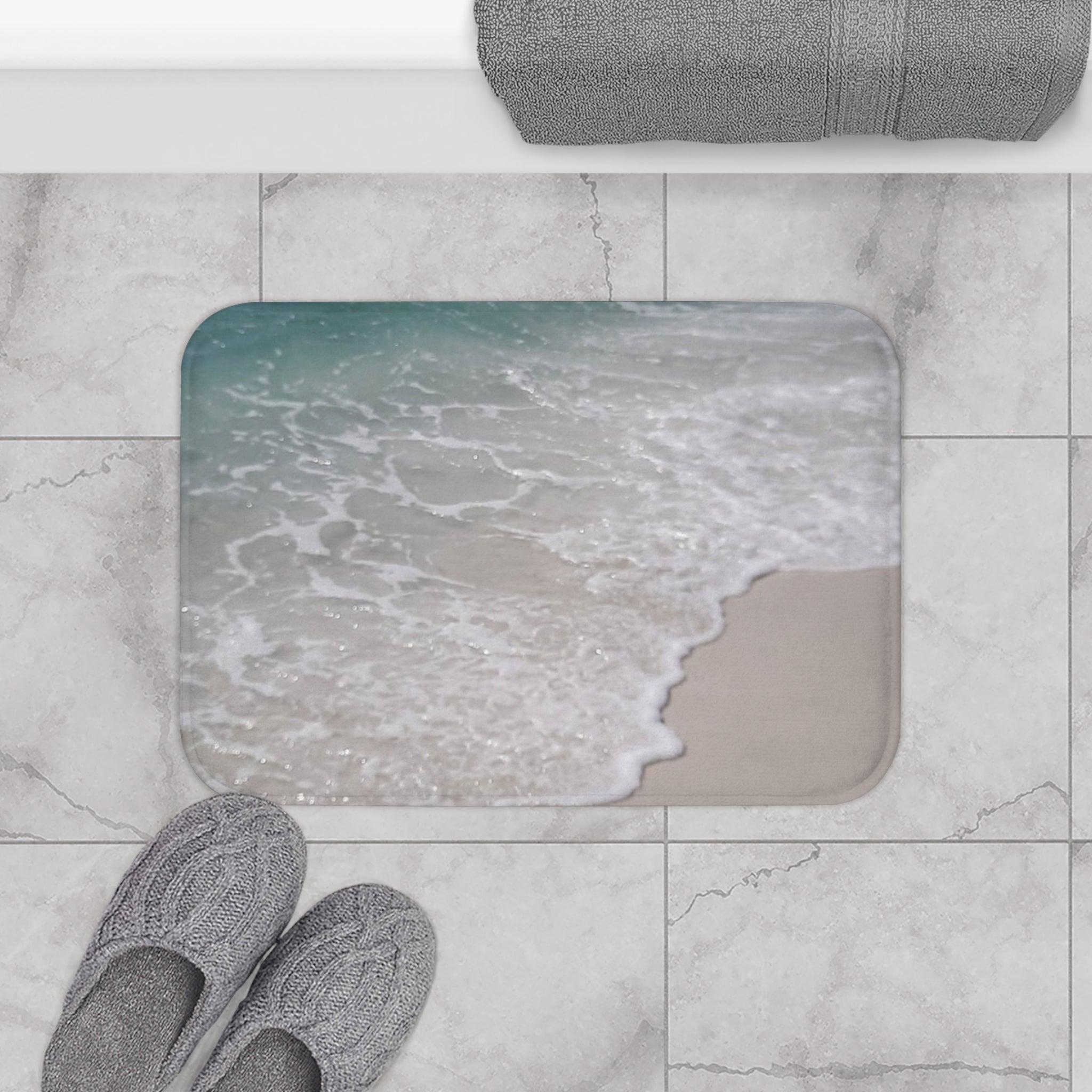 Beach Shore Bath Mat – Ocean Wave Coastal Bathroom Rug