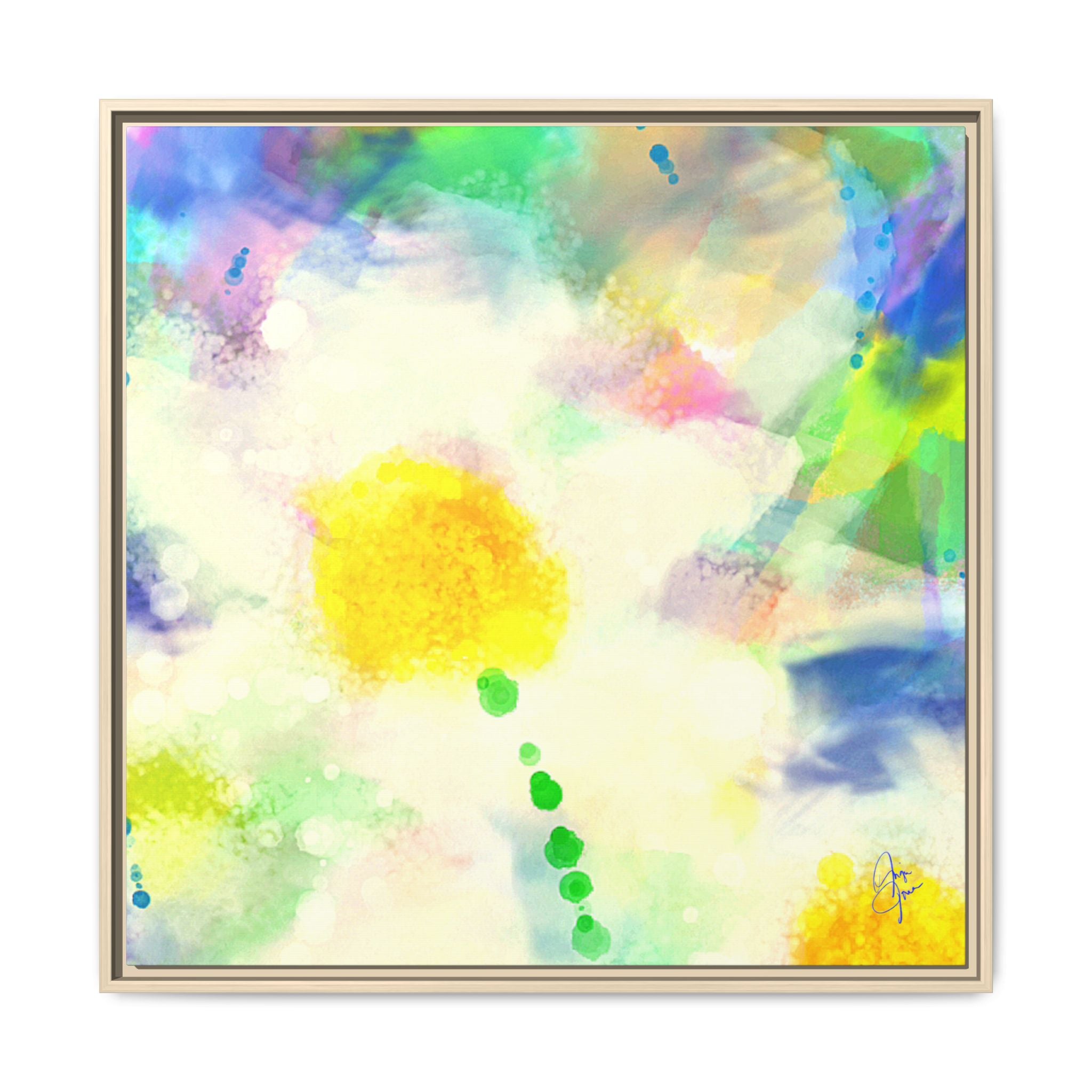 Framed Matte Canvas - Watercolor Yellow Floral Abstract Wall Art