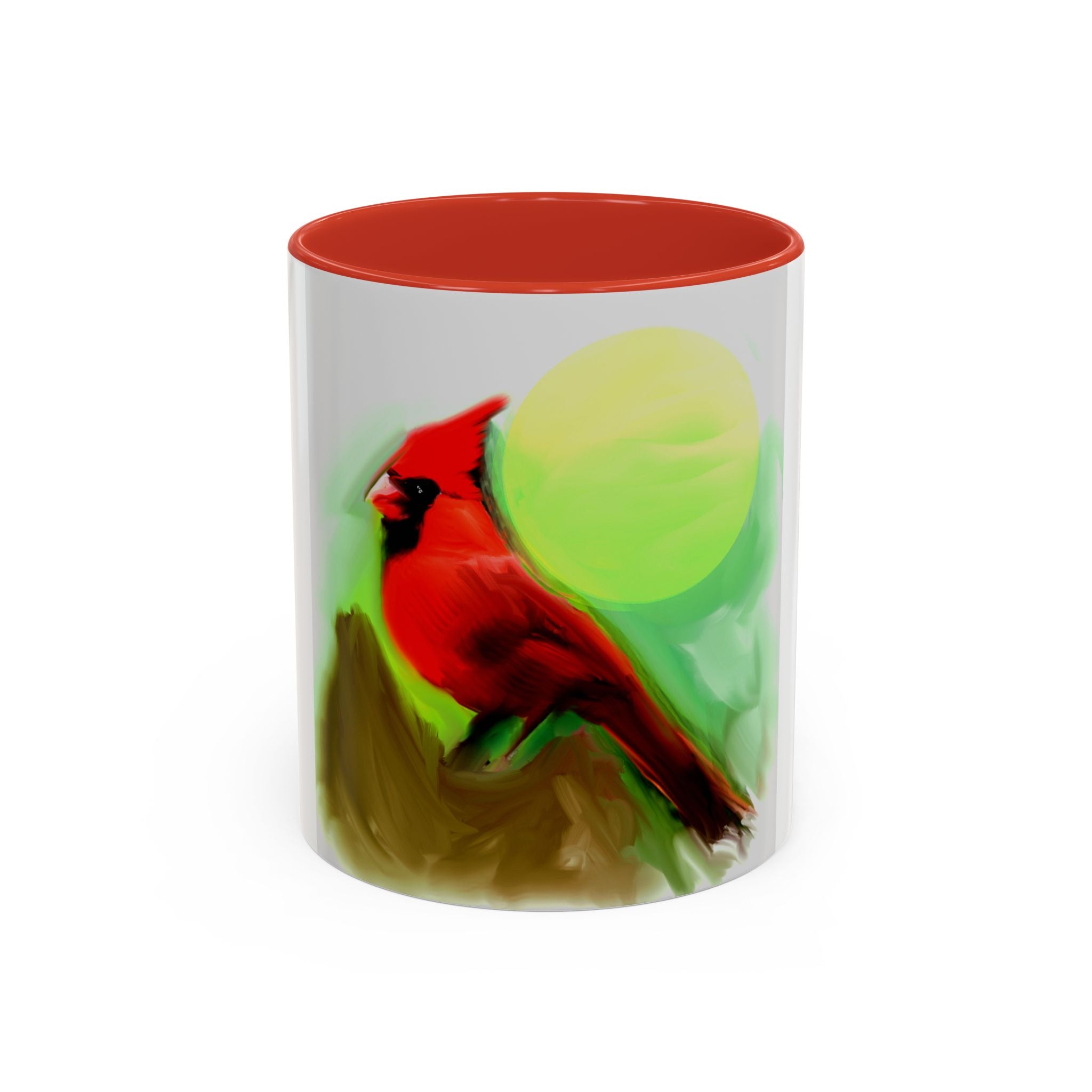 Cardinal Bird Accent Coffee Mug — Red Cardinal Sunrise Art Ceramic Mug (11/15 oz)