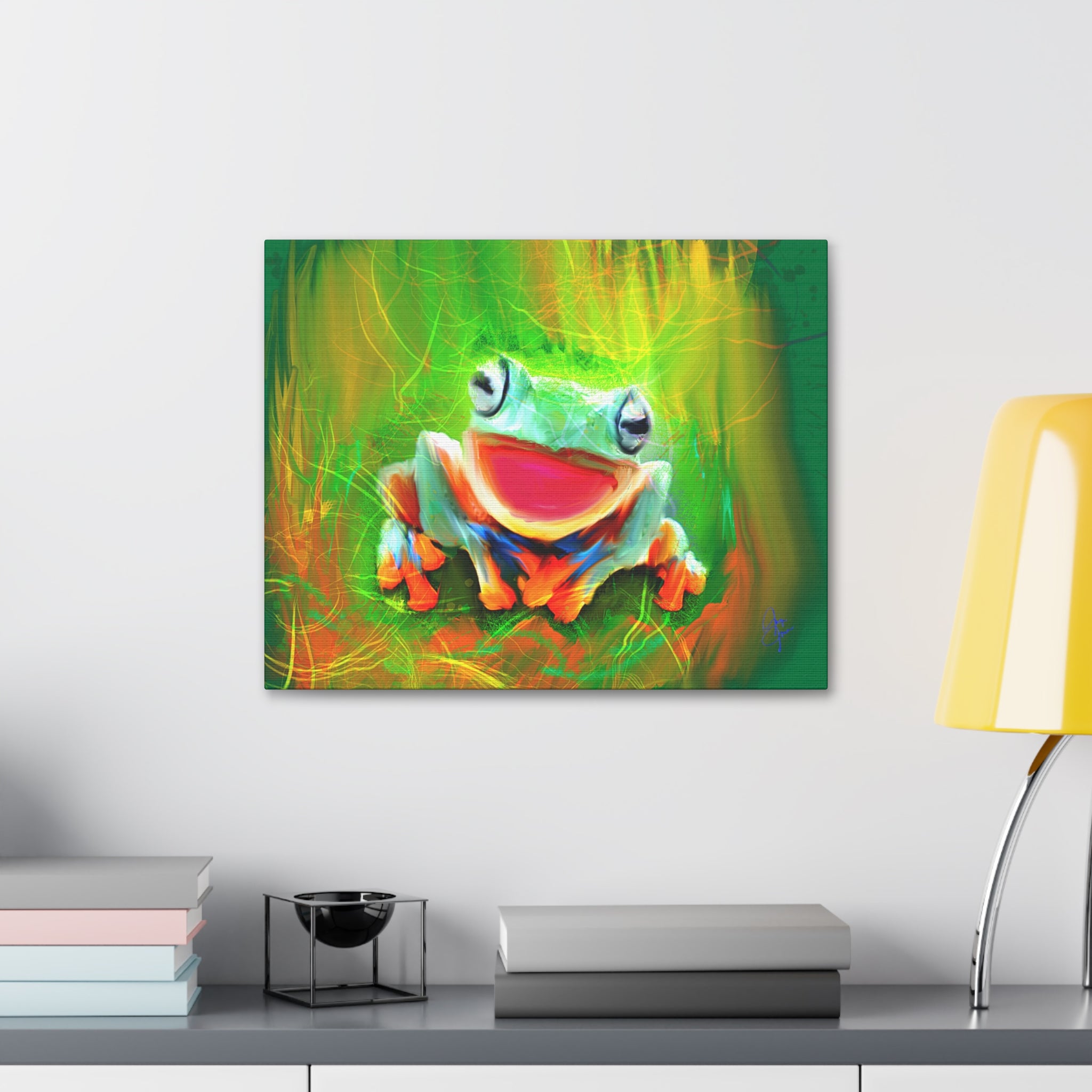 Vibrant Smiling Frog Canvas Print — Colorful Tropical Wall Art