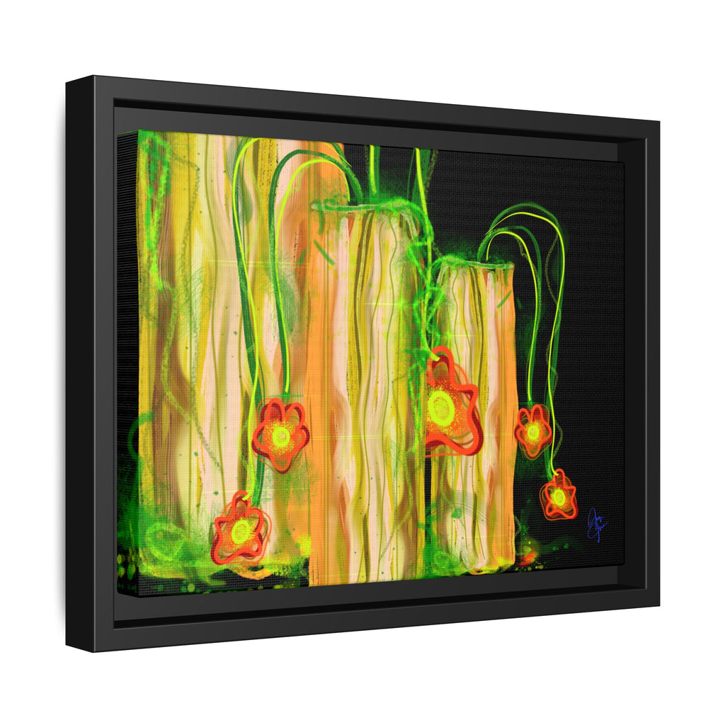 Framed Matte Canvas Print — Neon Floral Candlelight Art