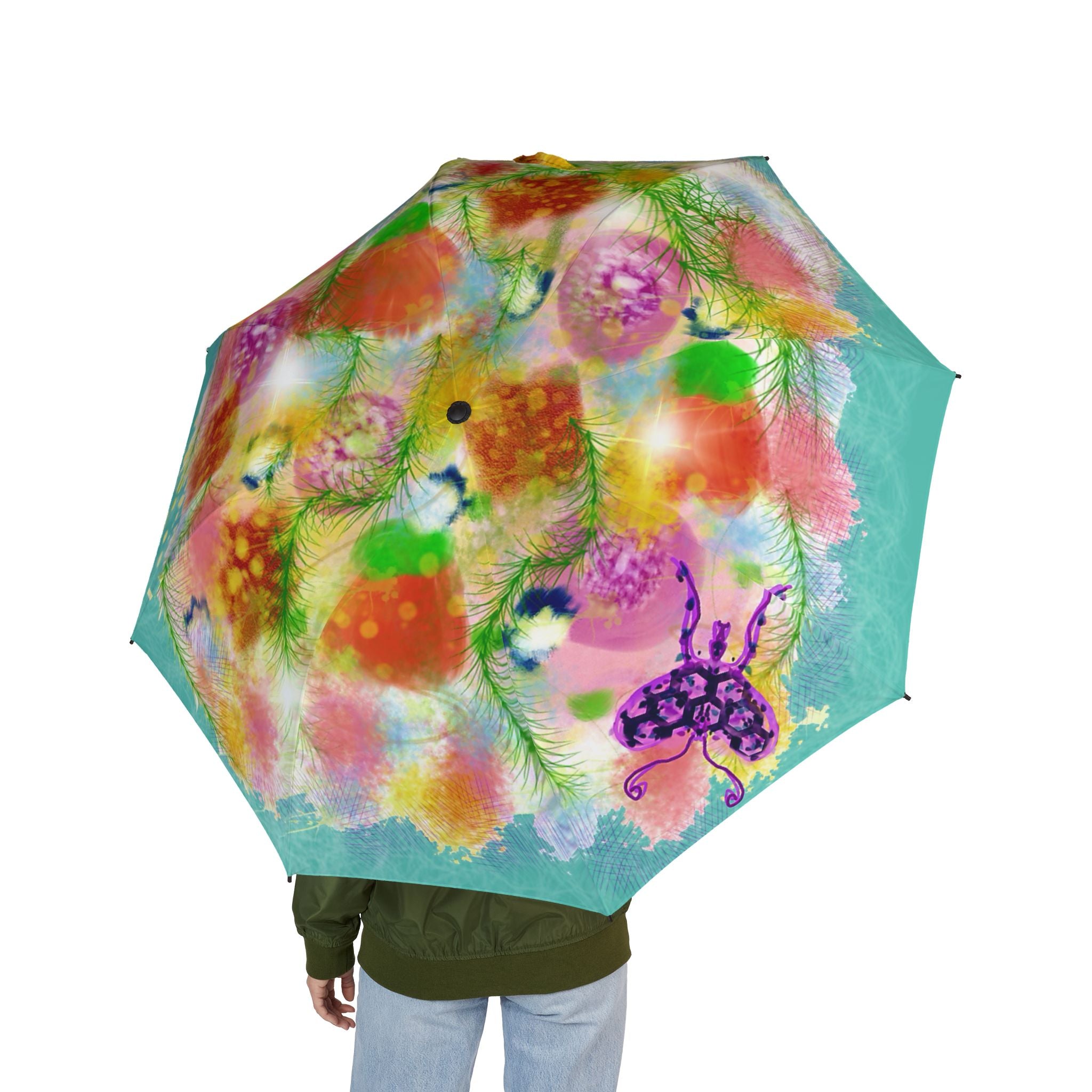 Foldable Umbrella — Colorful Floral Watercolor Print, Semi-Automatic Compact Rain Umbrella