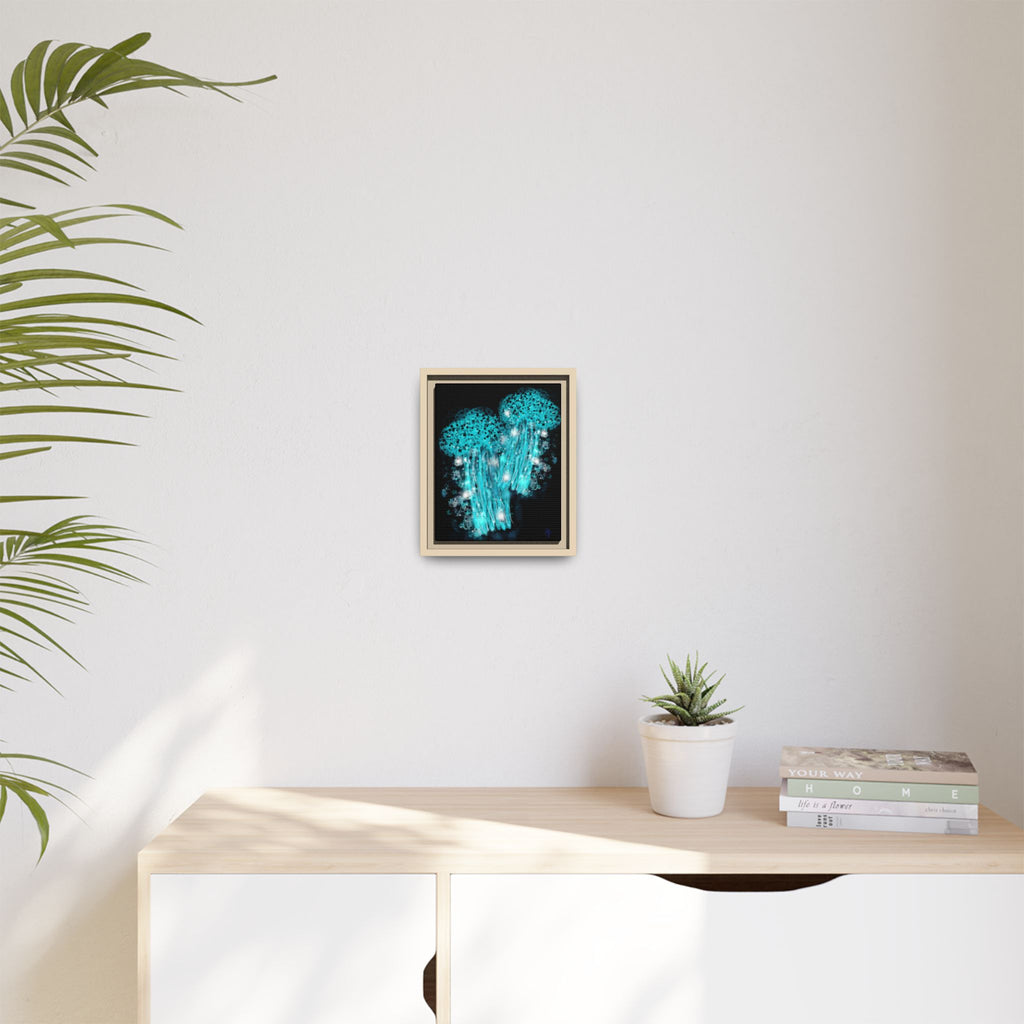Glowing Jellyfish Art Print — Framed Matte Canvas