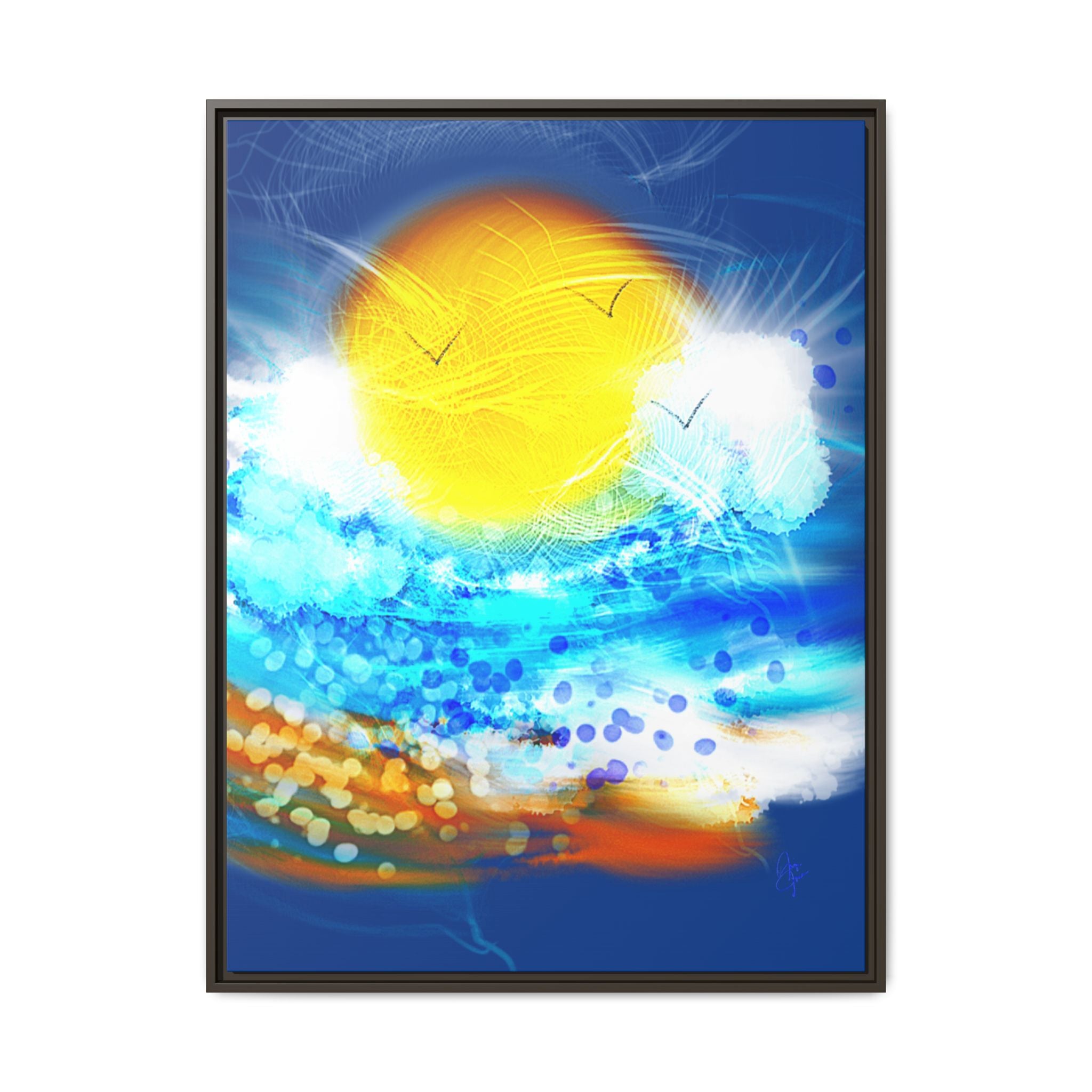 Sunshine Shore Matte Canvas Framed Wall Art — Bright Abstract Beach Print
