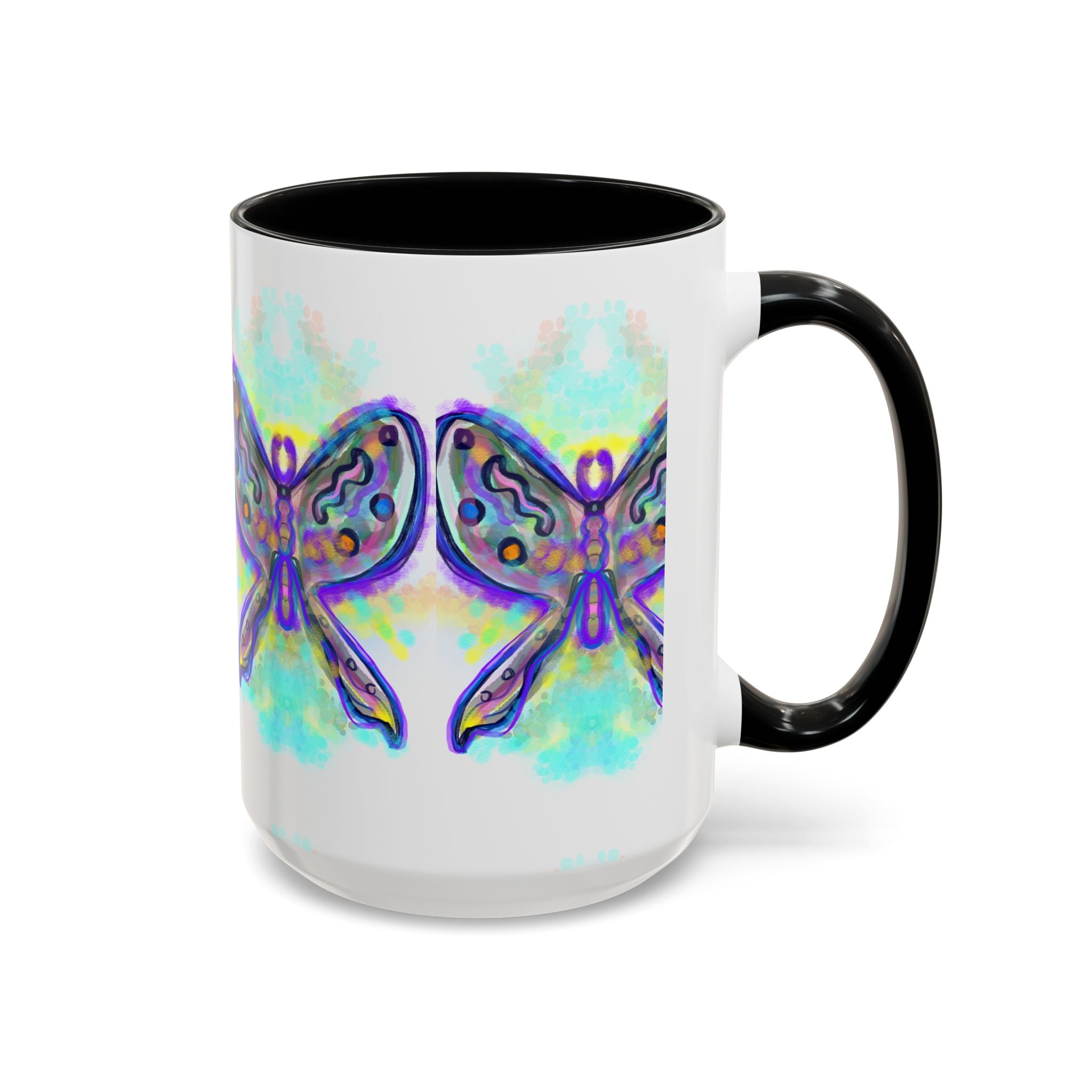 Butterfly Accent Coffee Mug — Colorful Watercolor Butterfly Design (11/15oz)