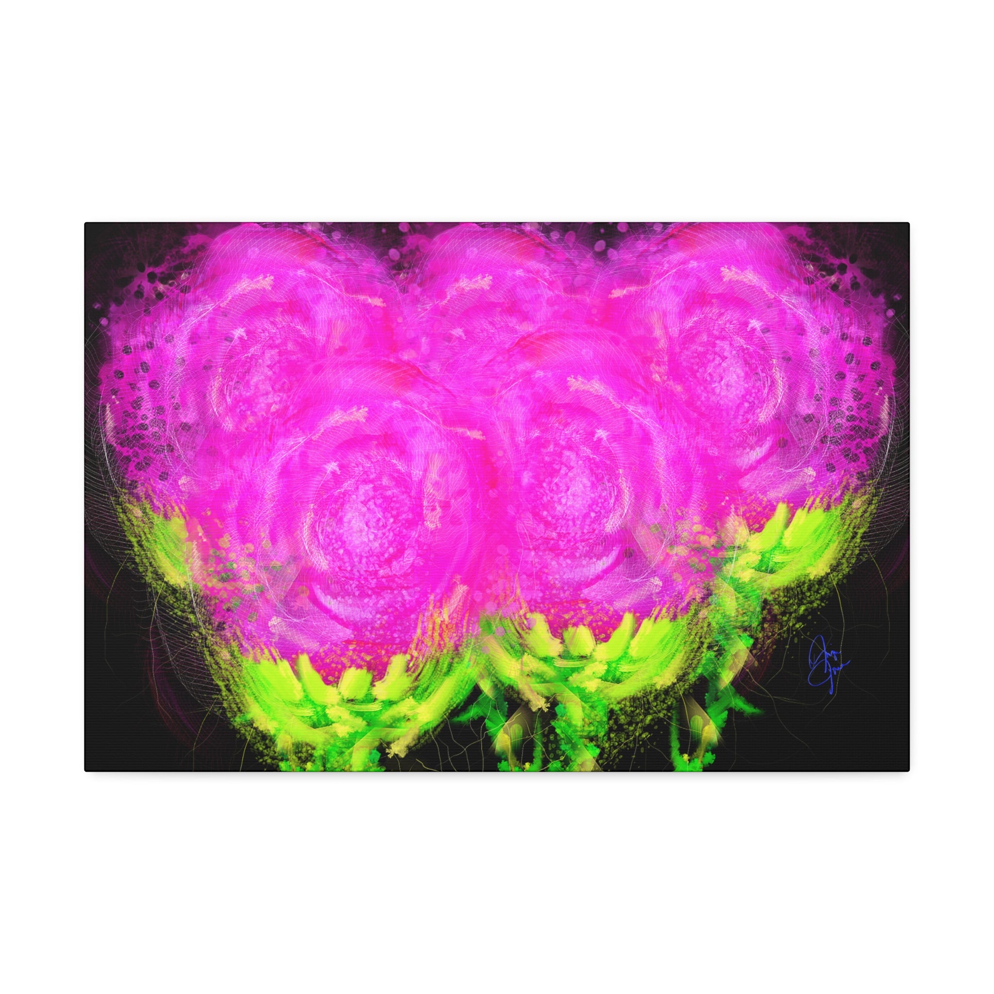 Bright Pink Floral Canvas Print — Modern Abstract Rose Wall Art (Stretched Canvas)
