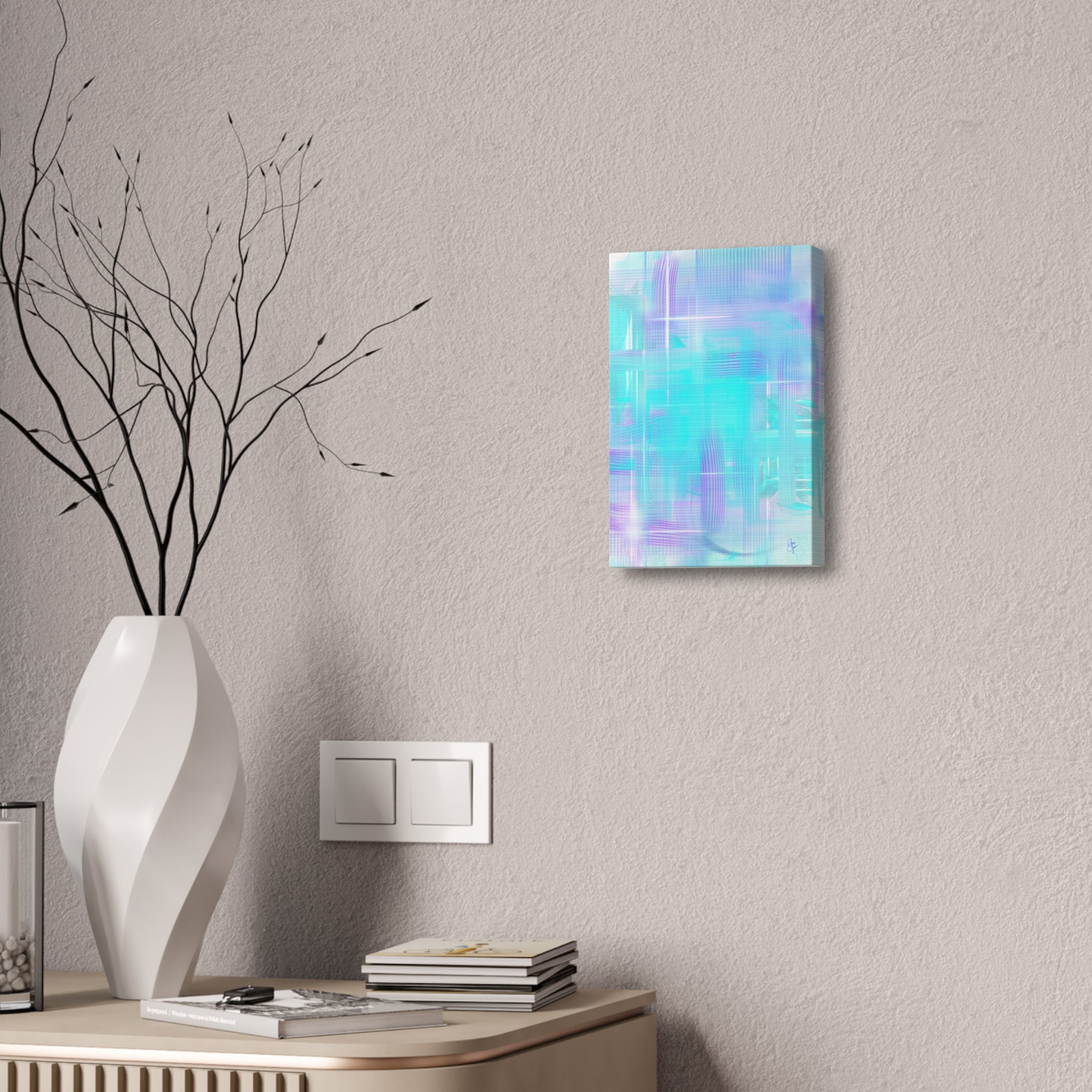 Abstract Aqua Pastel Canvas Art - Turquoise & Lavender Modern Wall Decor (1.5" Stretched)