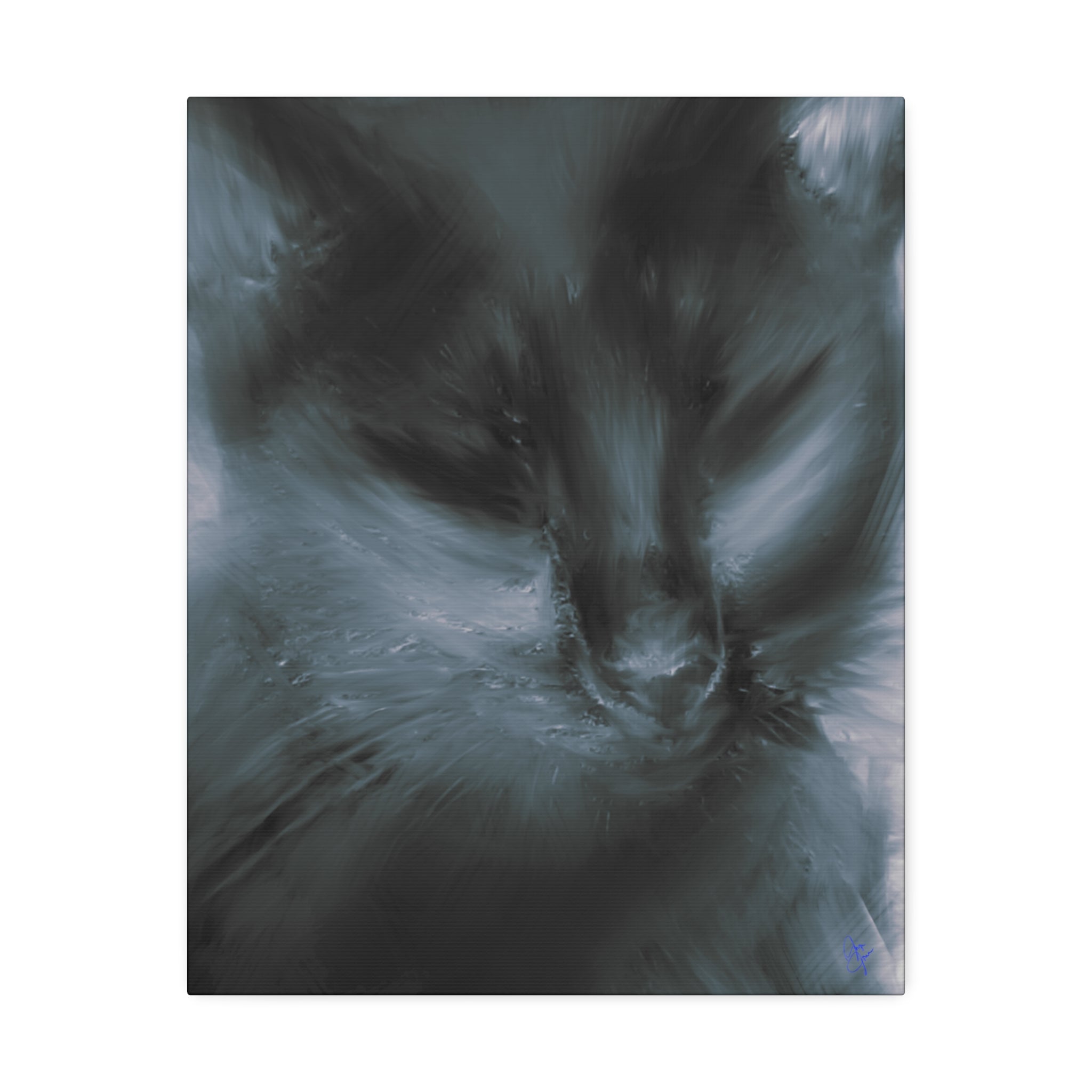 Black Cat Portrait Canvas Stretched Print — Moody Feline Wall Art