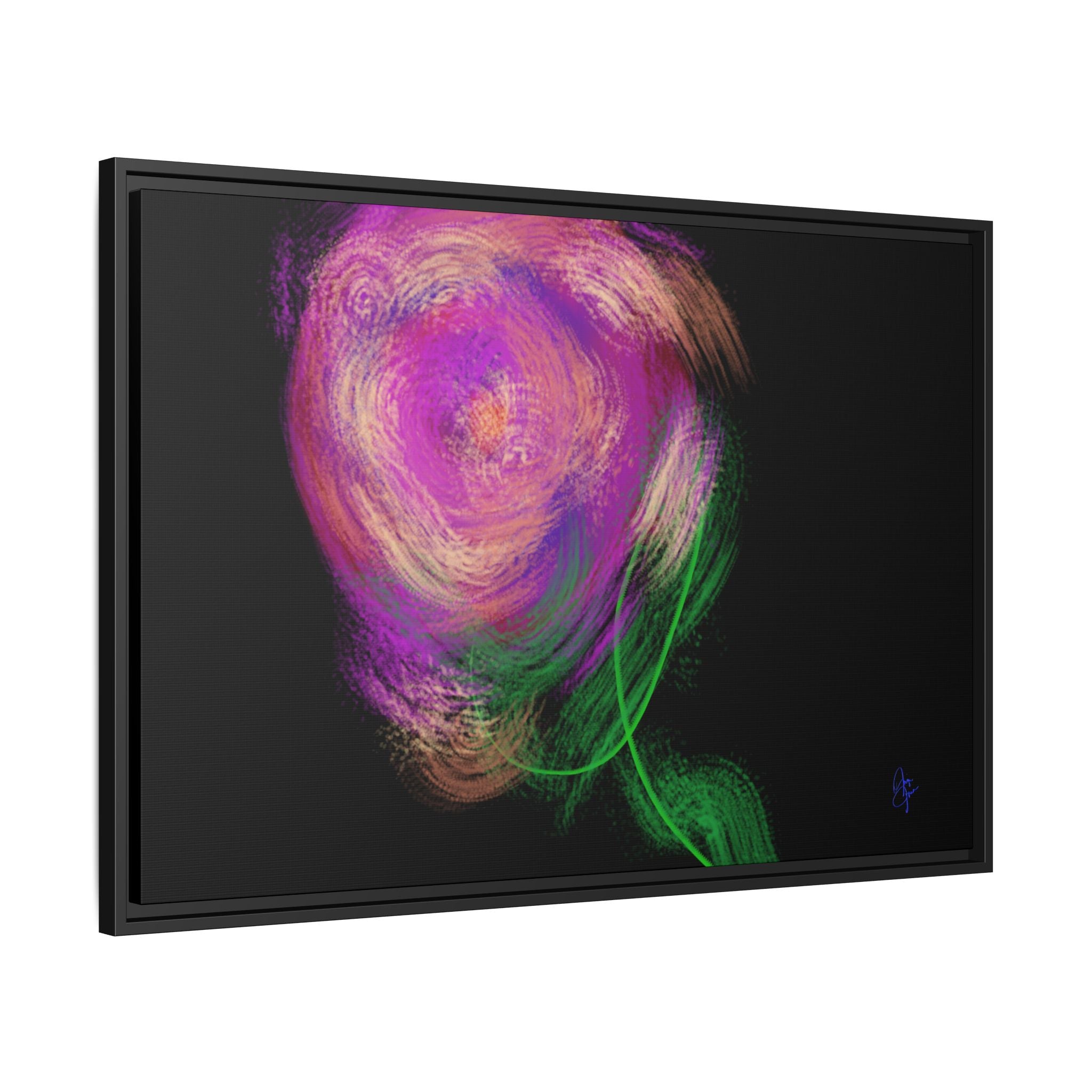 Abstract Rose Swirl Matte Framed Canvas — Multicolor Floral Wall Art