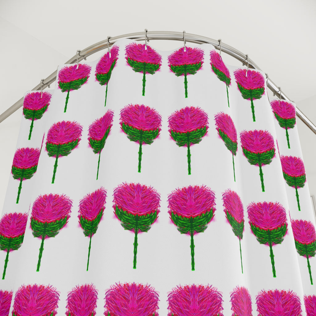Pink Thistle Pattern Shower Curtain — Floral Botanical Bathroom Decor