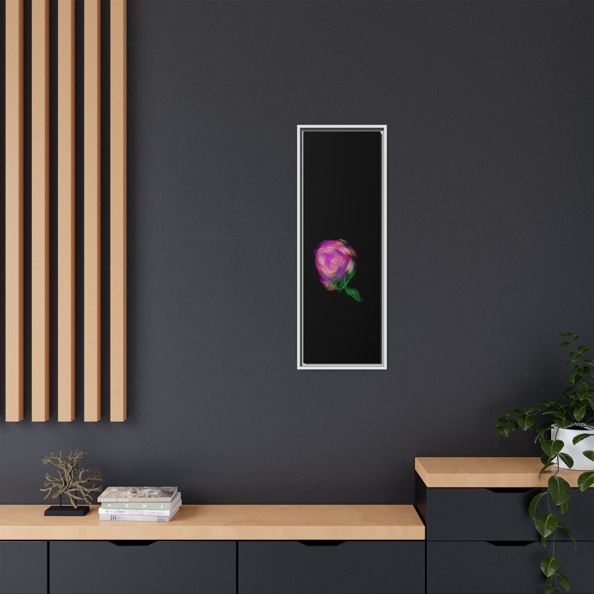 Abstract Rose Swirl Matte Framed Canvas — Multicolor Floral Wall Art