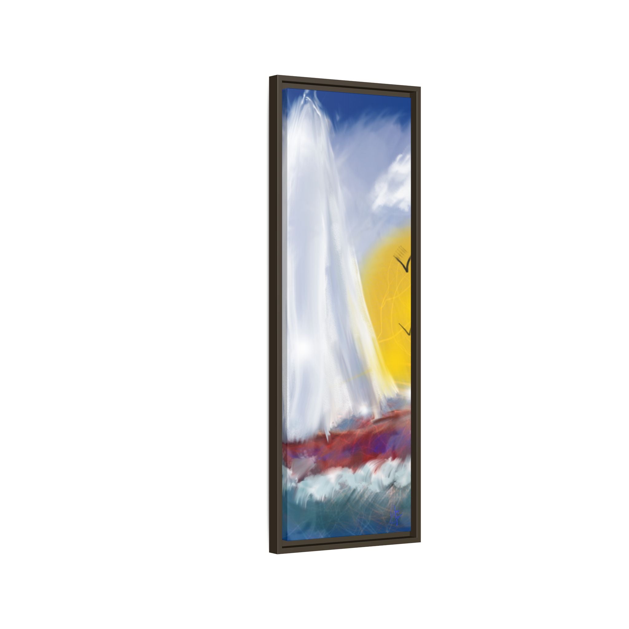Sailboat Sunset Matte Framed Canvas Print — Coastal Seascape Wall Art