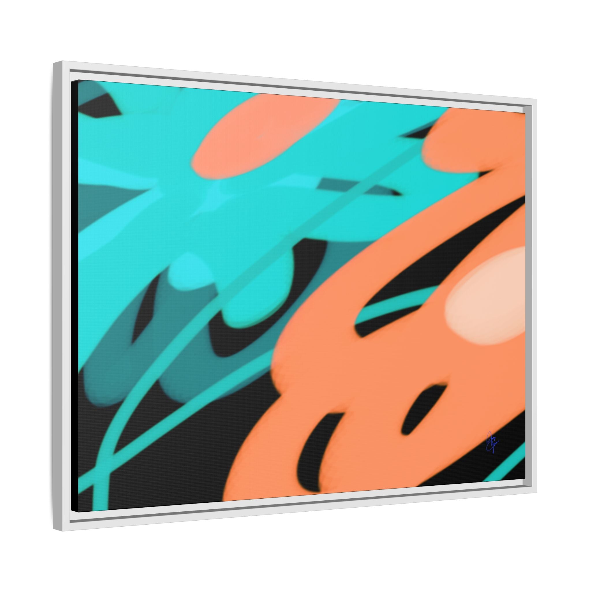 Abstract Teal & Coral Splash Framed Canvas
