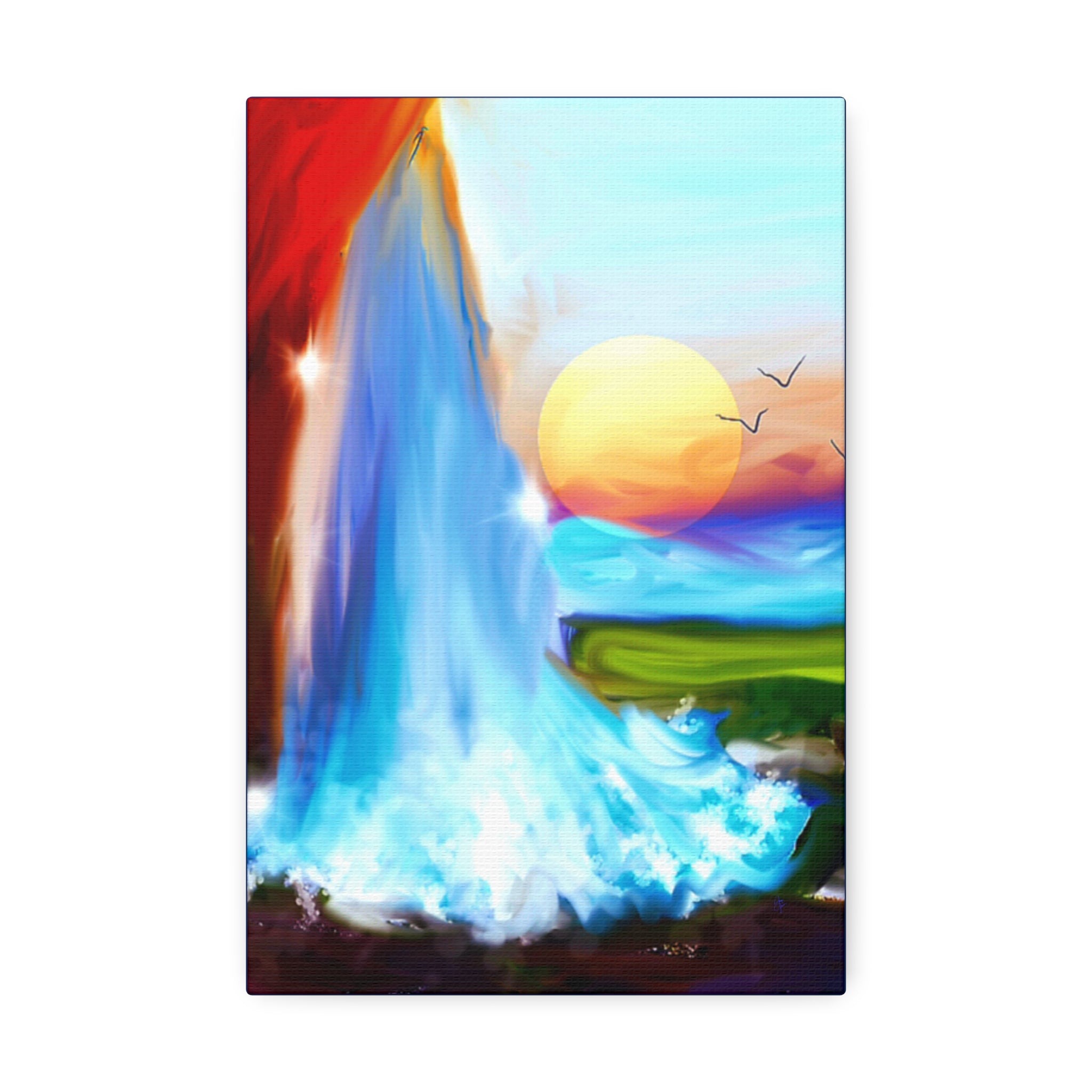 Waterfall Sunset Canvas Art – Vibrant Nature Wall Decor