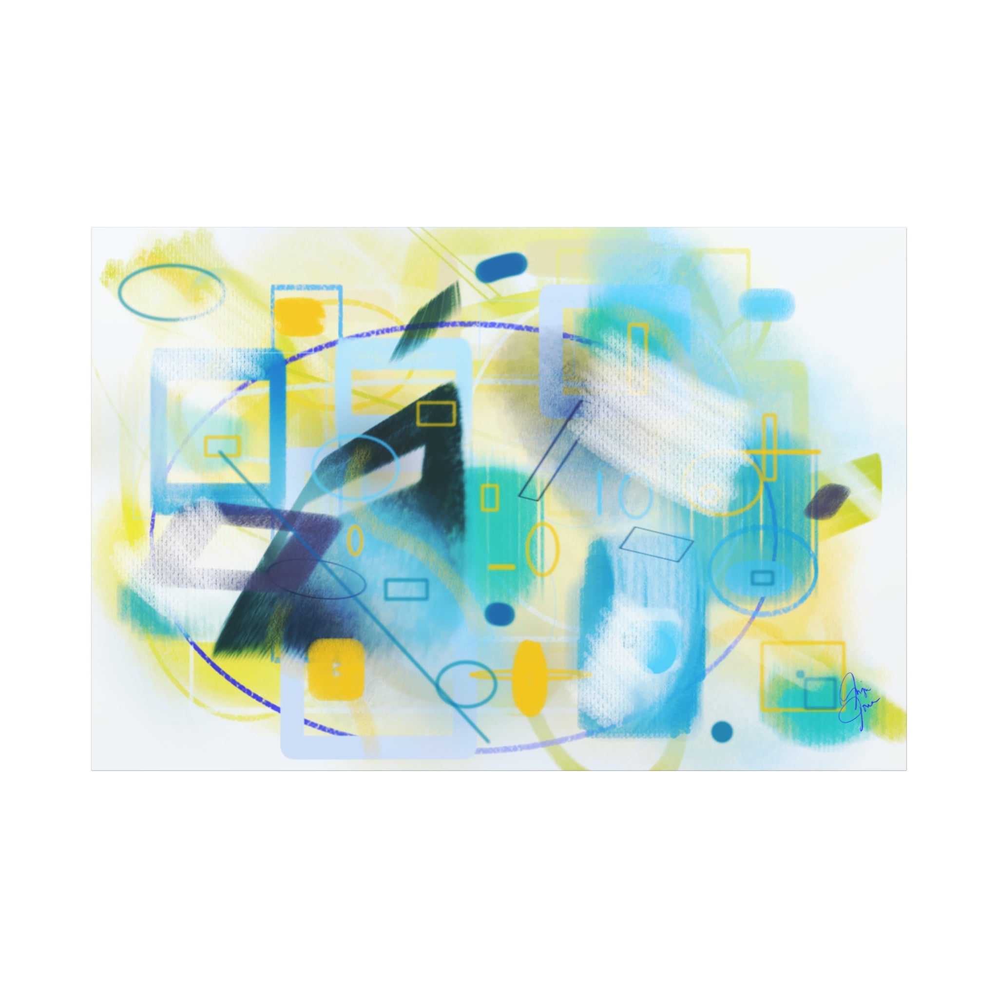 Abstract Blue & Yellow Geometry Canvas Print — Modern Stretched Wall Art