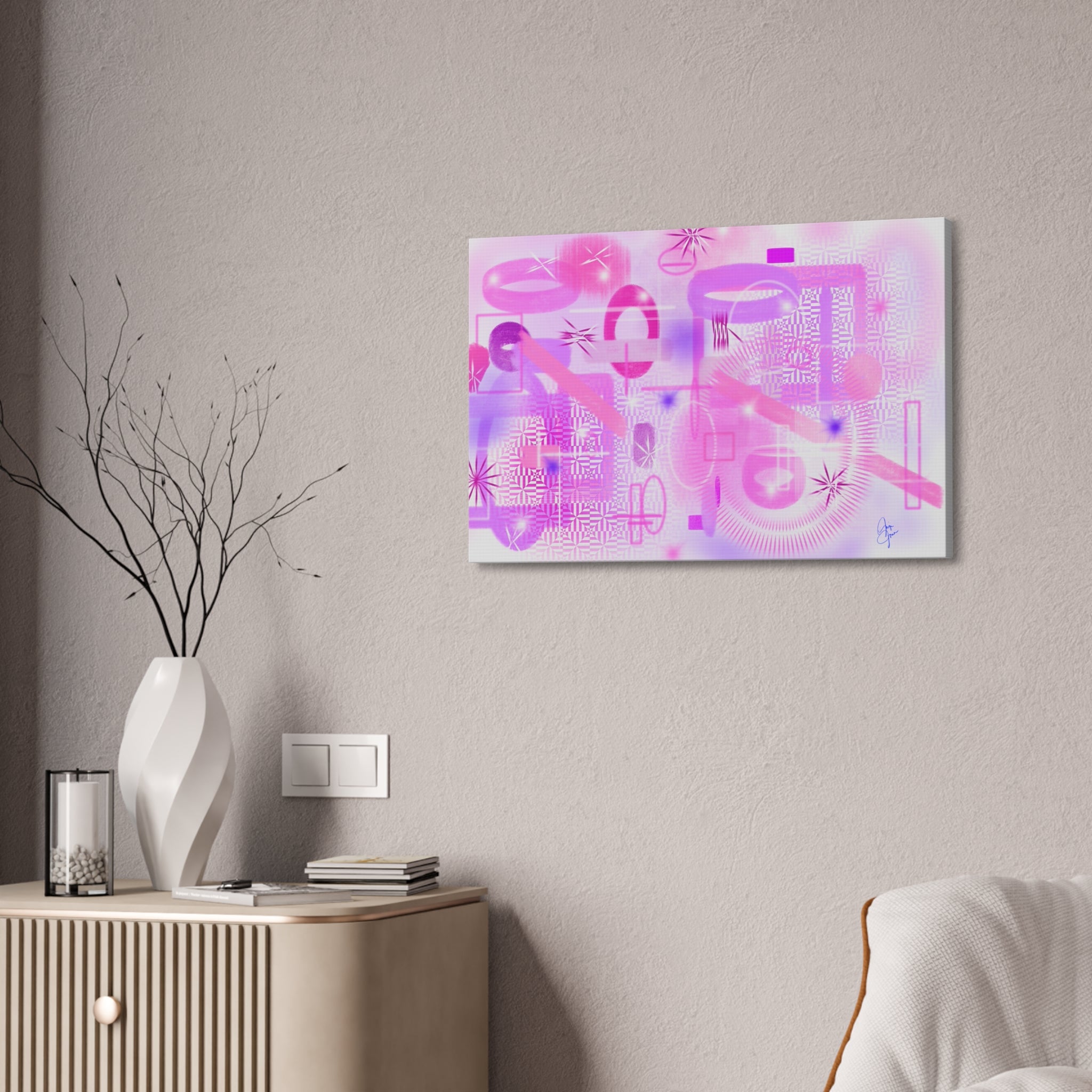 Abstract Pink Dream Canvas Wall Art — Modern Pastel Geometric Print