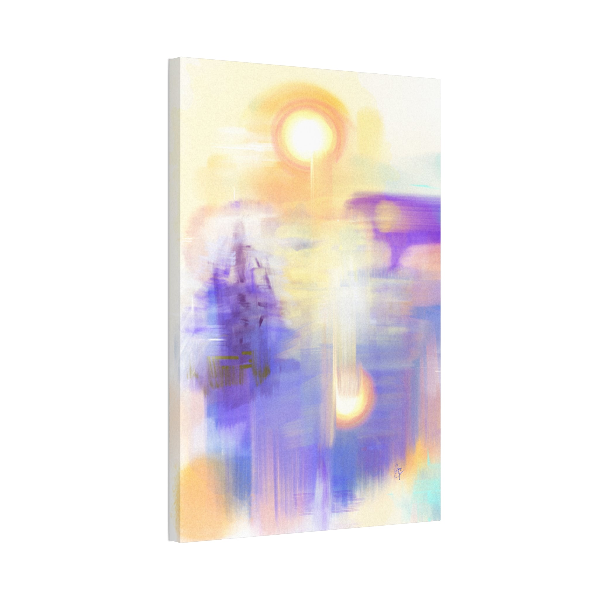 Abstract Sunrise Canvas Print — Ethereal Purple & Gold Stretched Wall Art (1.5" Depth)