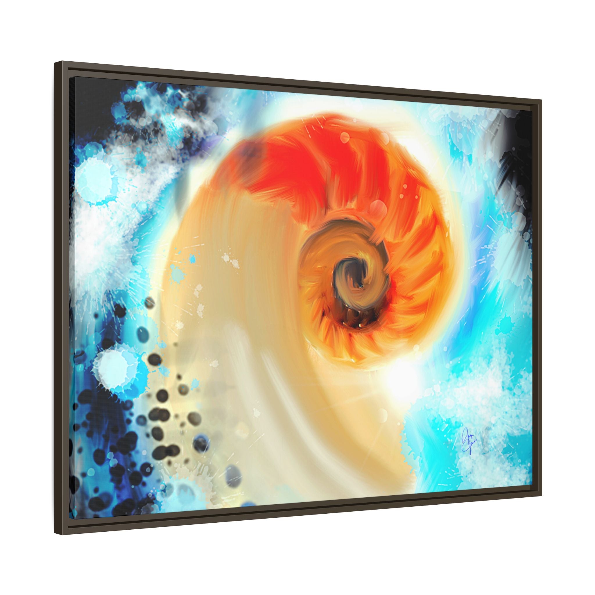 Framed Abstract Spiral Canvas Art — Vibrant Nautical Wave Print