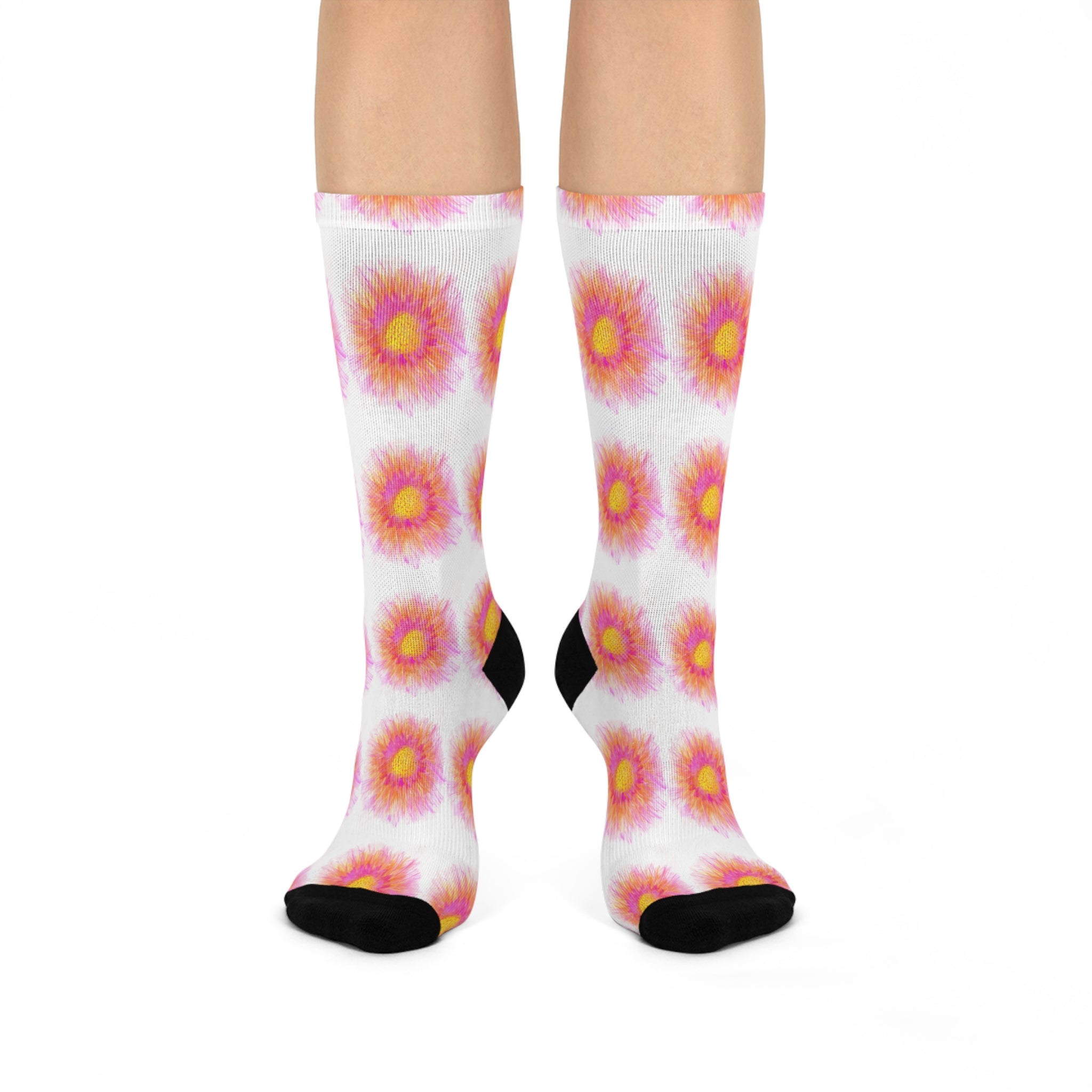 Floral Burst Cushioned Crew Socks – Pink & Yellow Tie-Dye Sunflowers