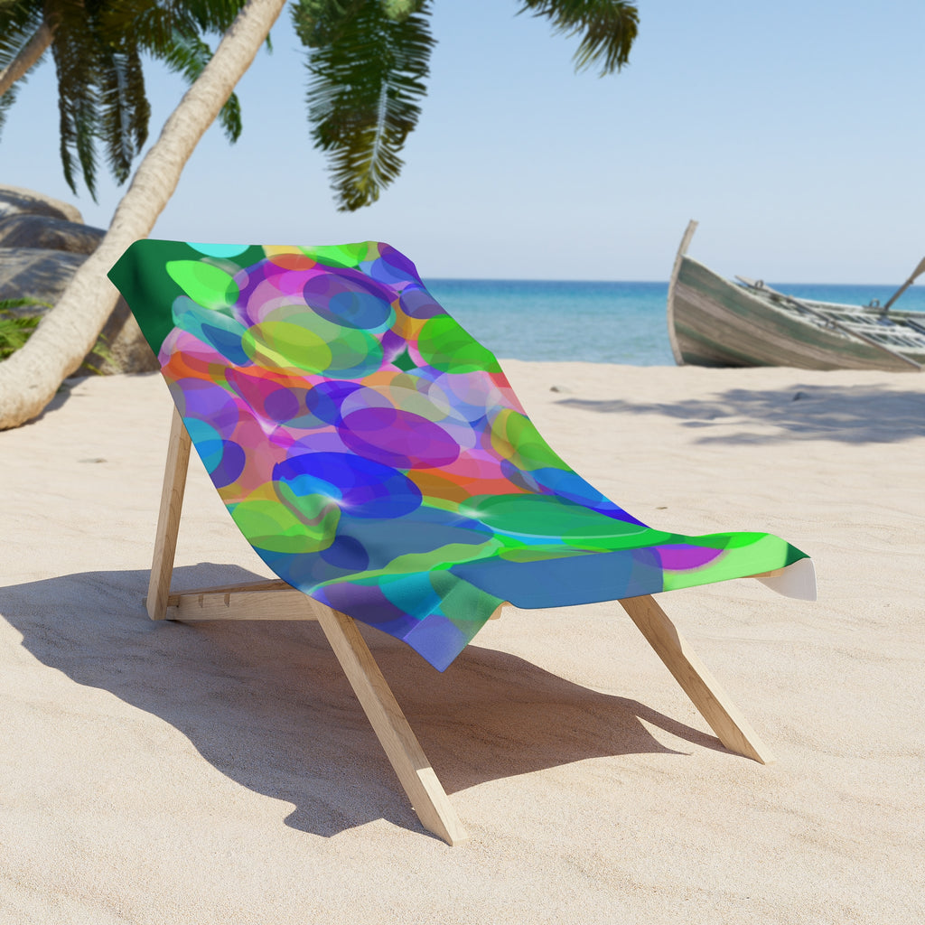Colorful Bokeh Beach Towel — Vibrant Multicolor Circle Design