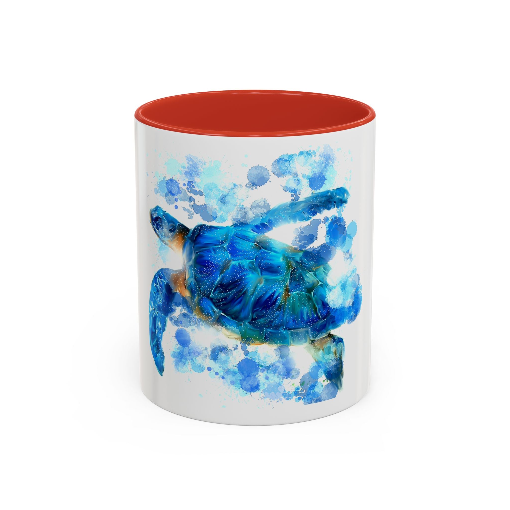 Blue Sea Turtle Accent Coffee Mug — Watercolor Ocean Turtle 11/15oz