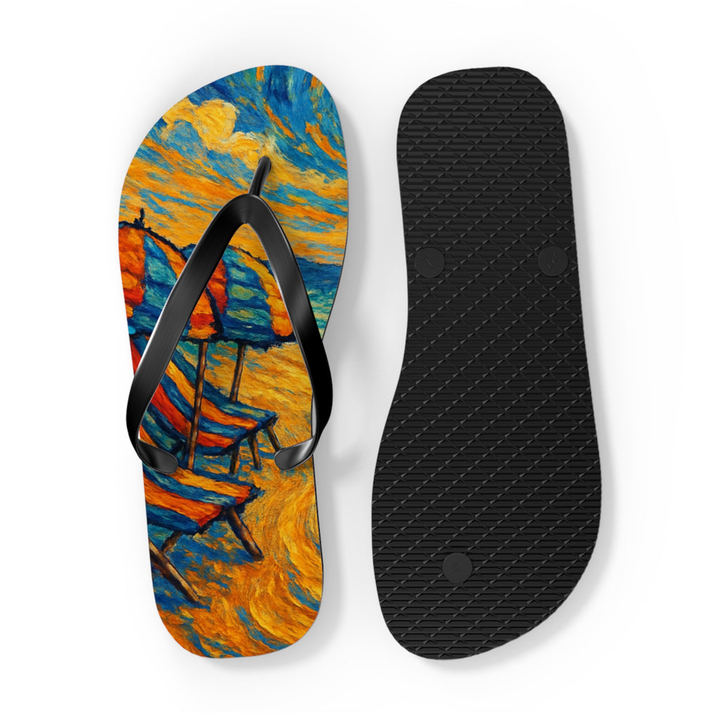 Beach Scene Flip Flops – Colorful Impressionist Seaside Print