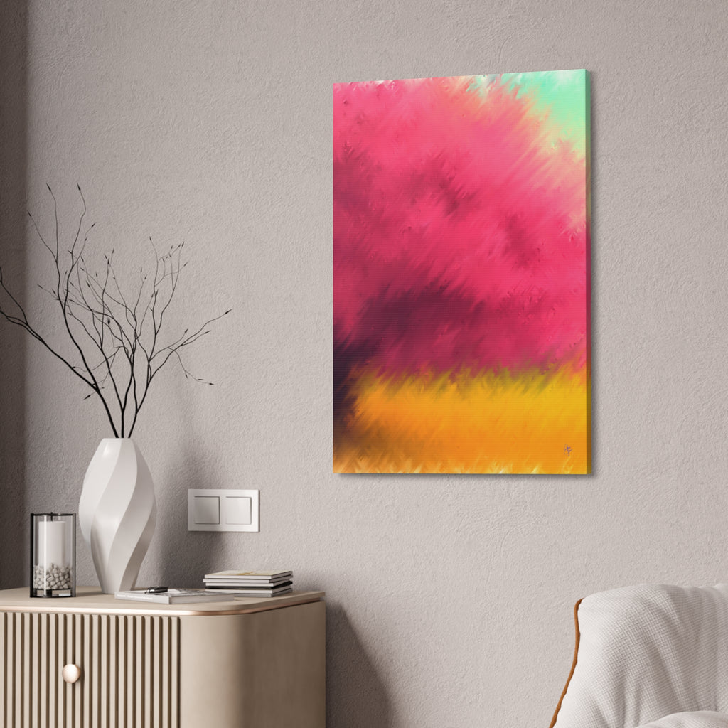 Abstract Sunset Canvas - Pink & Gold Stretched Wall Art