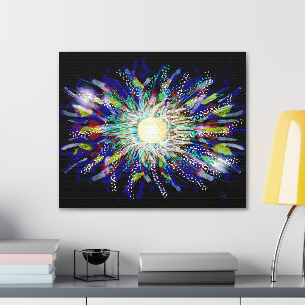 Abstract Cosmic Burst Canvas Wall Art — Colorful Sunflower Explosion on Black
