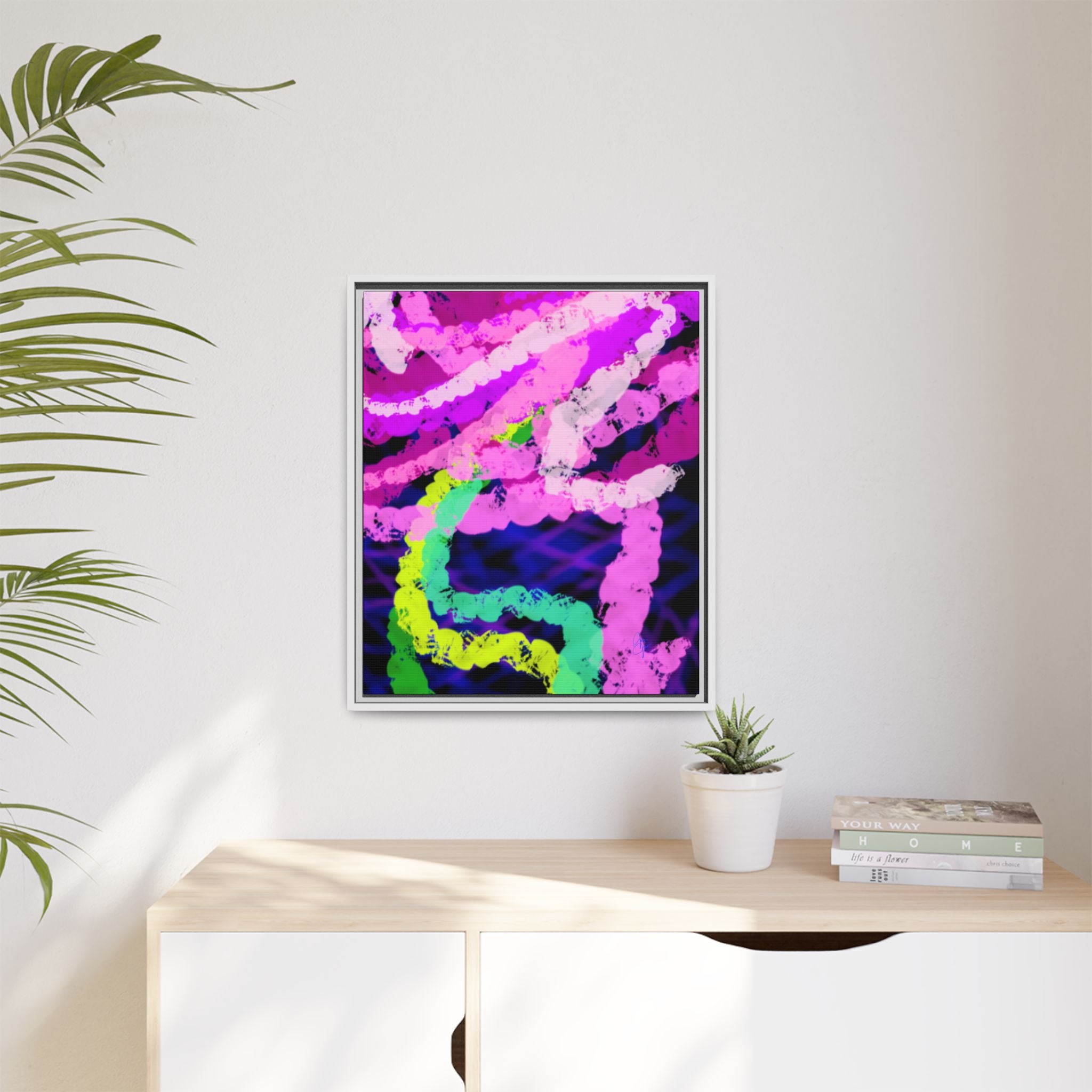 Framed Matte Canvas - Neon Rose Abstract Wall Art